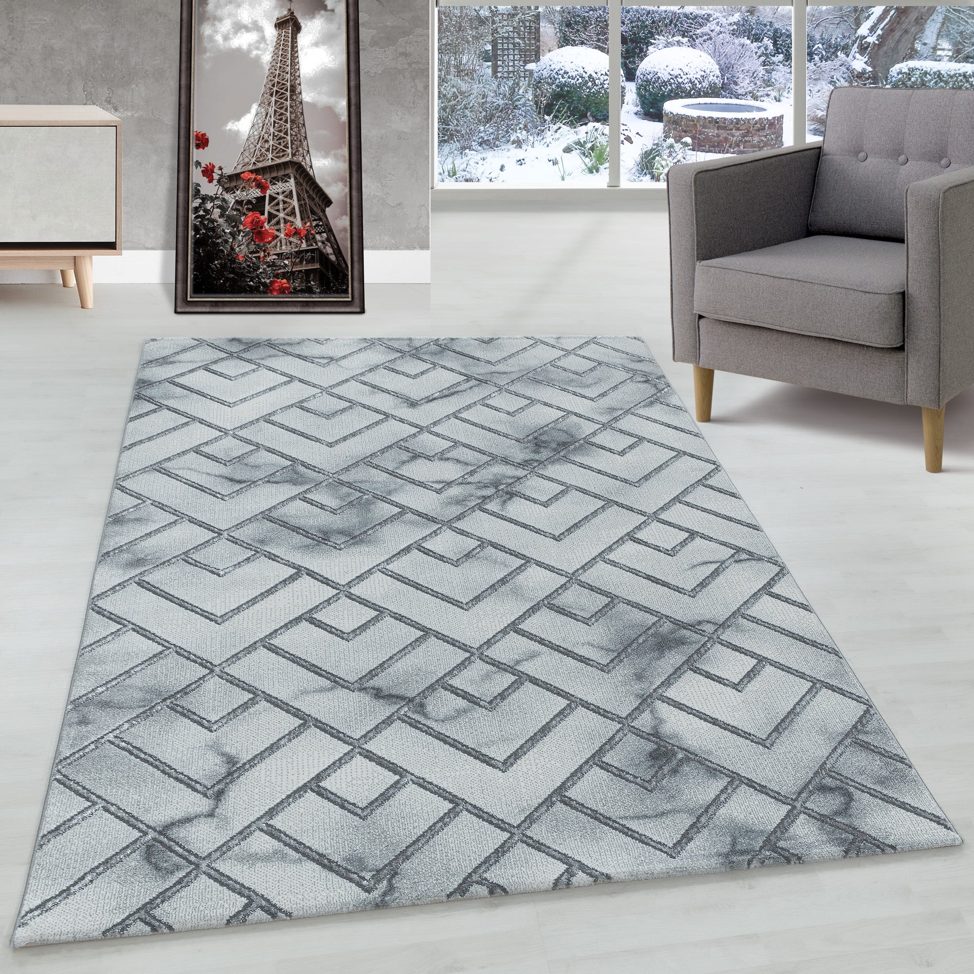 Carpet living room Scandinavian design carpet marble look with shiny fibers