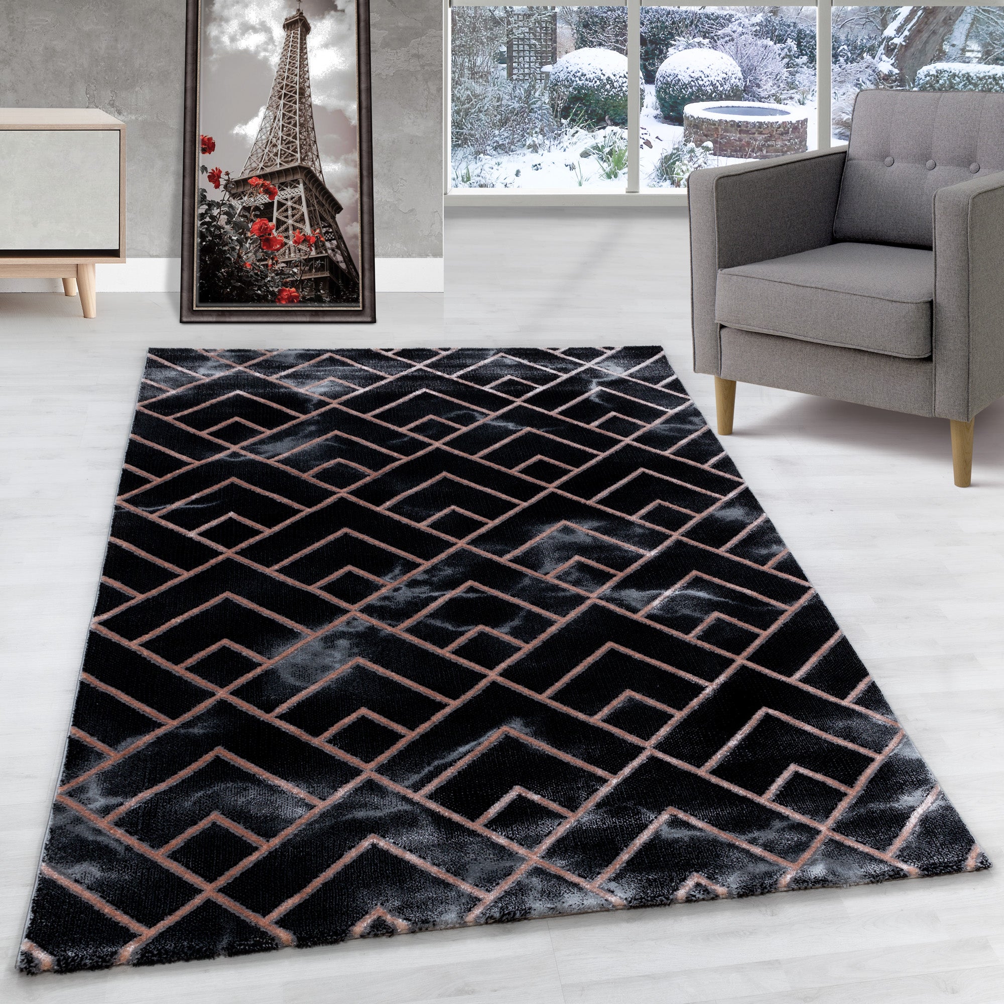 Carpet living room Scandinavian design carpet marble look with shiny fibers