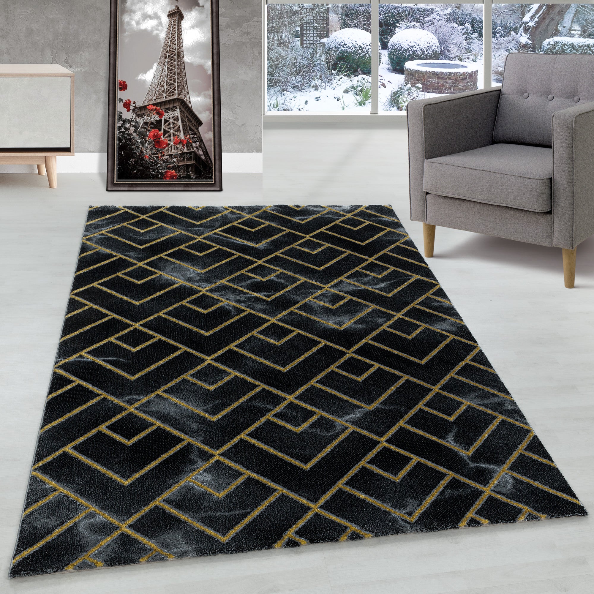 Carpet living room Scandinavian design carpet marble look with shiny fibers