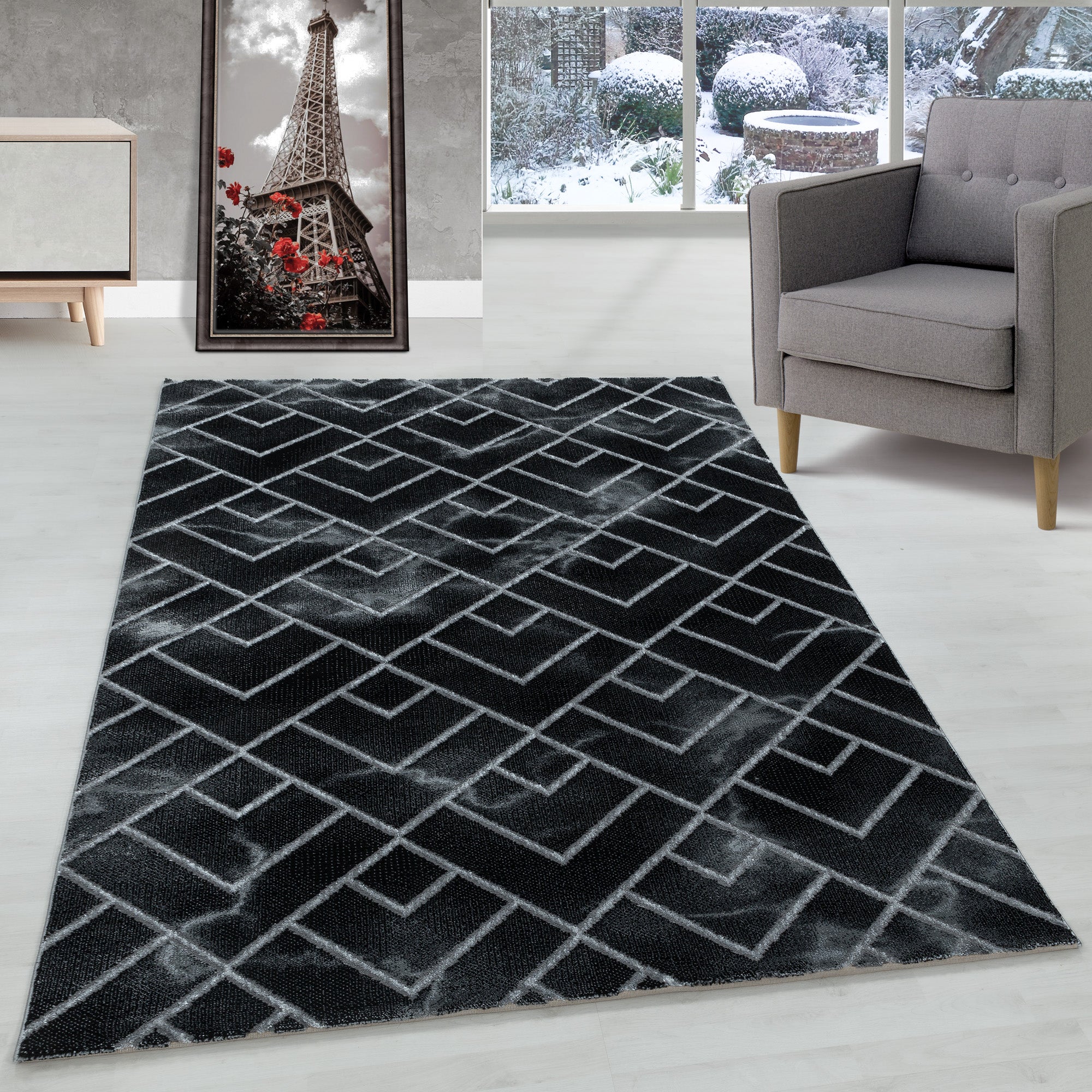 Carpet living room Scandinavian design carpet marble look with shiny fibers