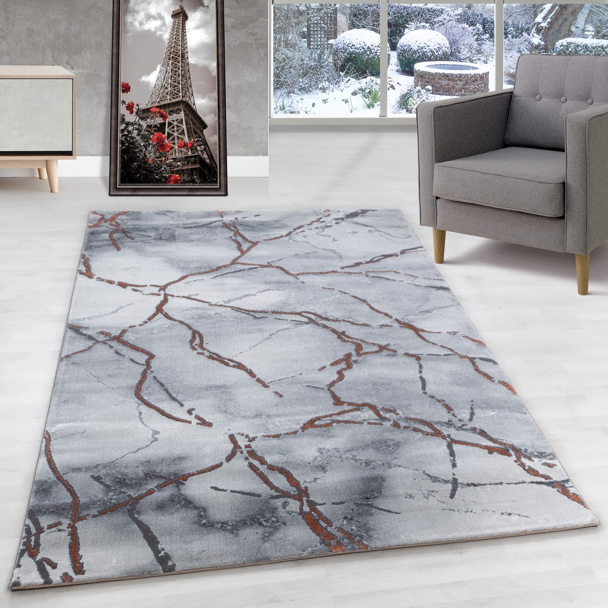 Carpet living room Scandinavian design carpet marble look with shiny fibers