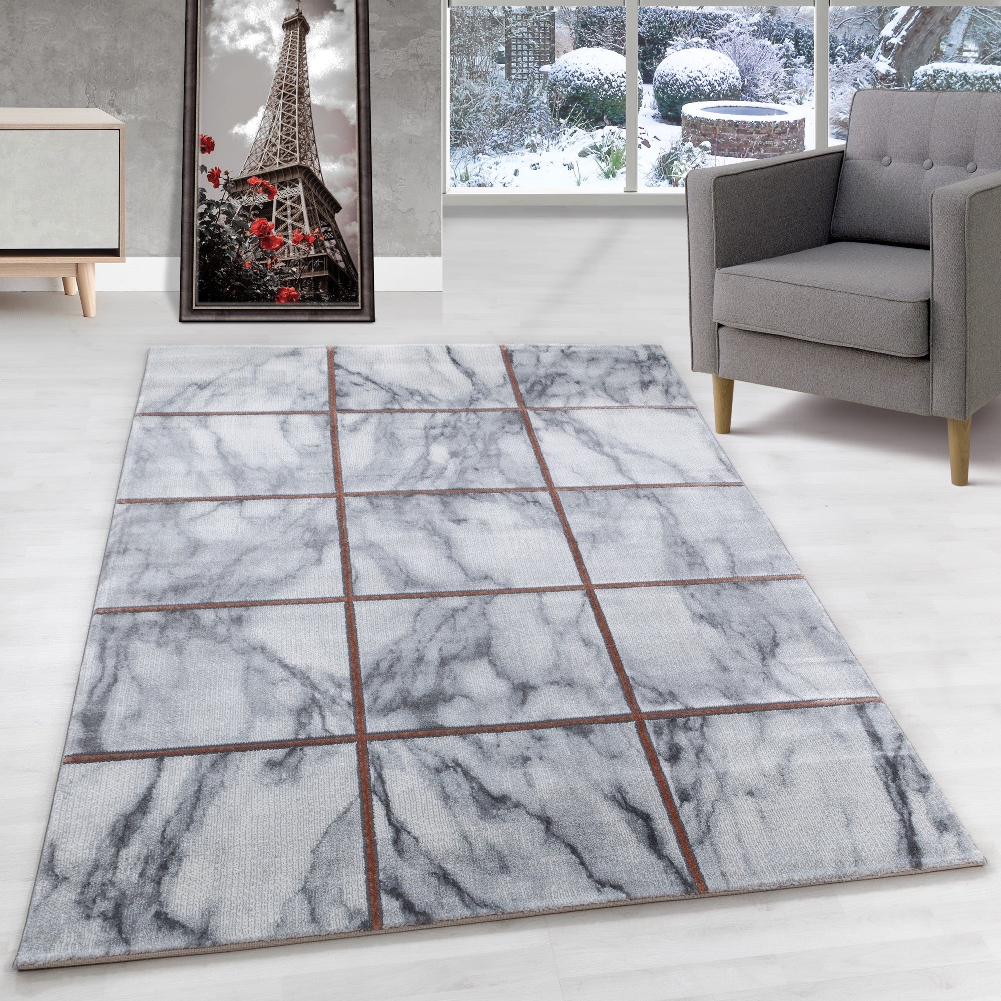 Carpet living room Scandinavian design carpet marble look with shiny fibers