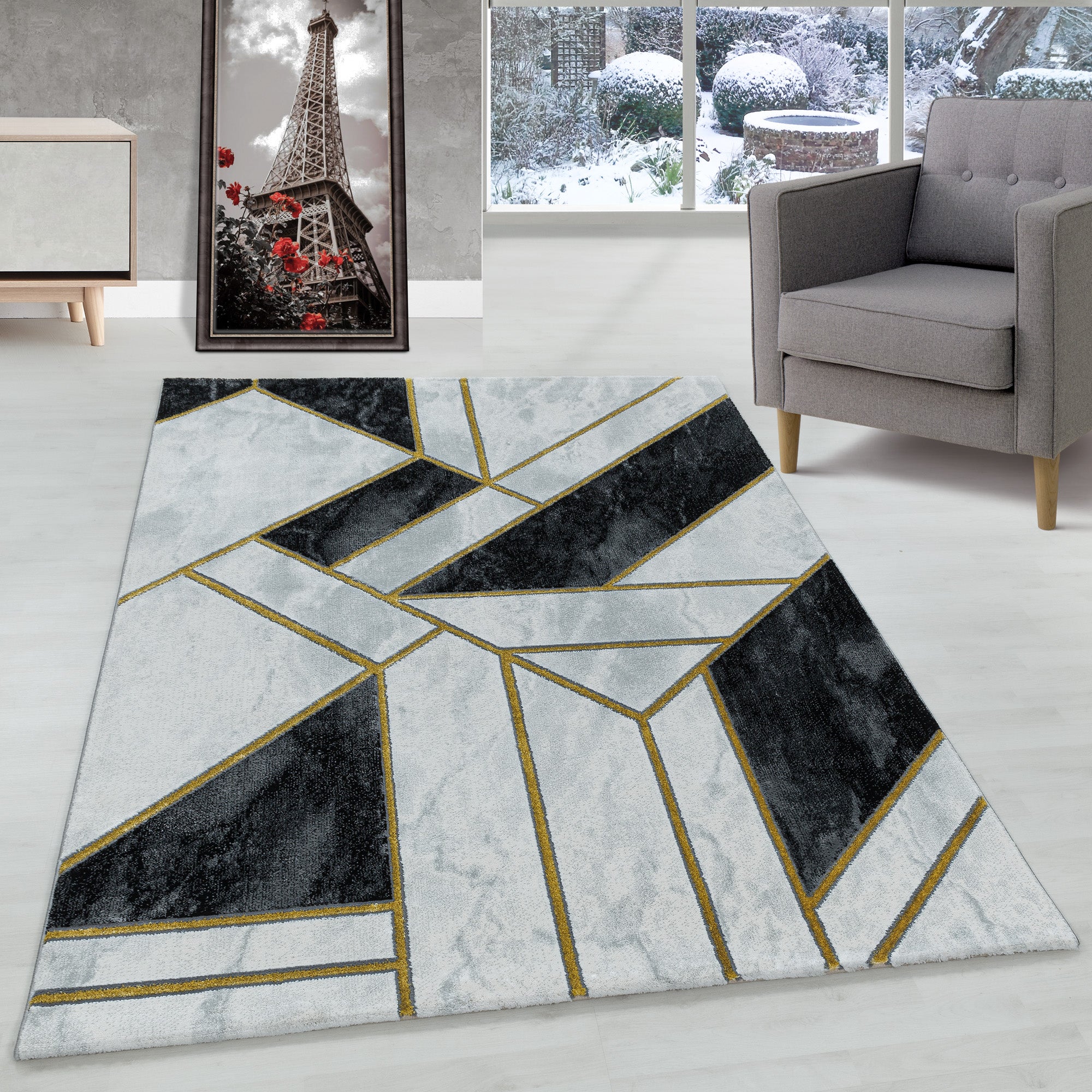 Carpet living room Scandinavian design carpet marble look with shiny fibers