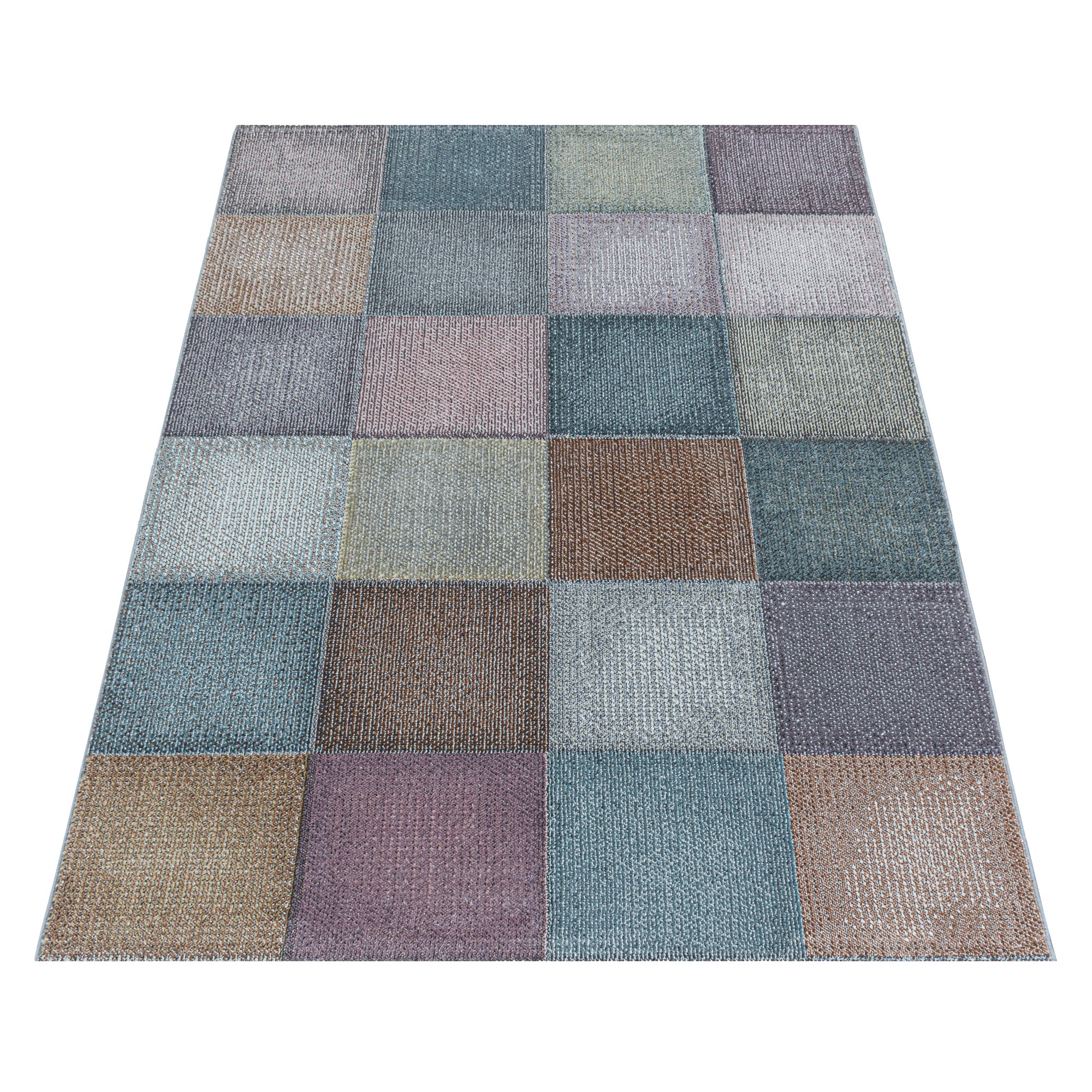 Modern Designer Wohnzimmer Teppich Weicher Kurzflor Kariert Design Robust