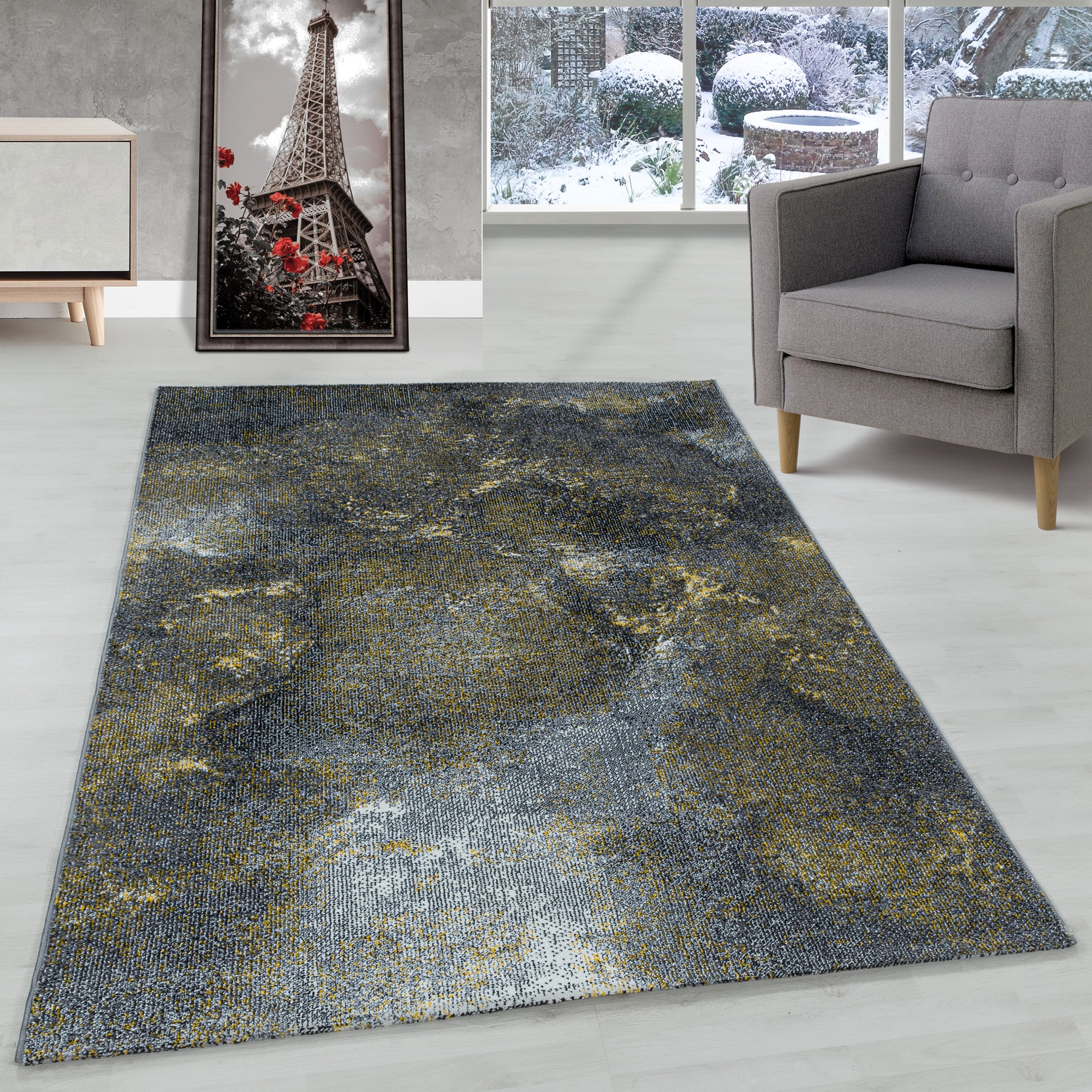 Tapis de salon design moderne, doux, à poils courts, design ombré, robuste