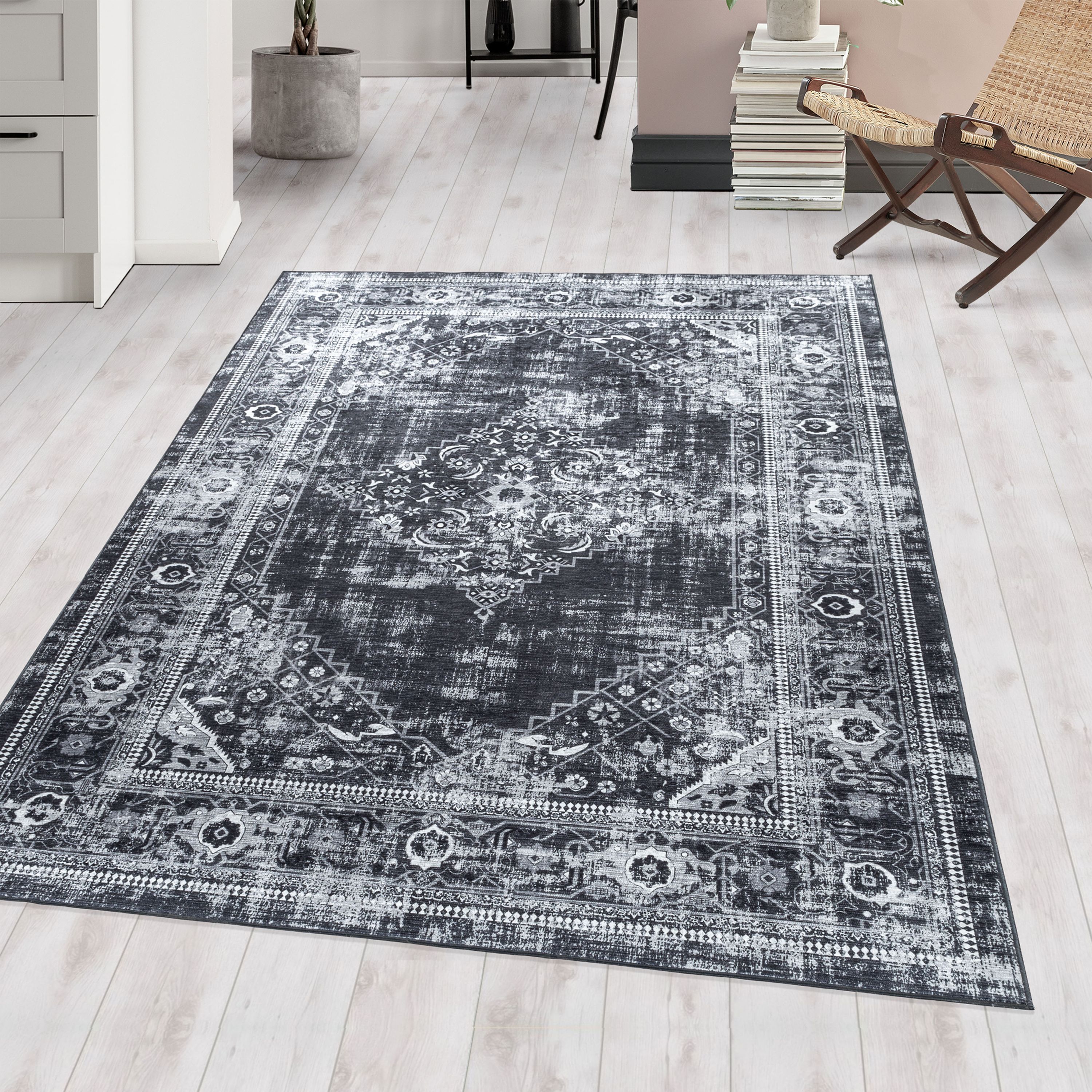 Tapis lavable pour salon, tissage plat, robuste, look vintage, antidérapant