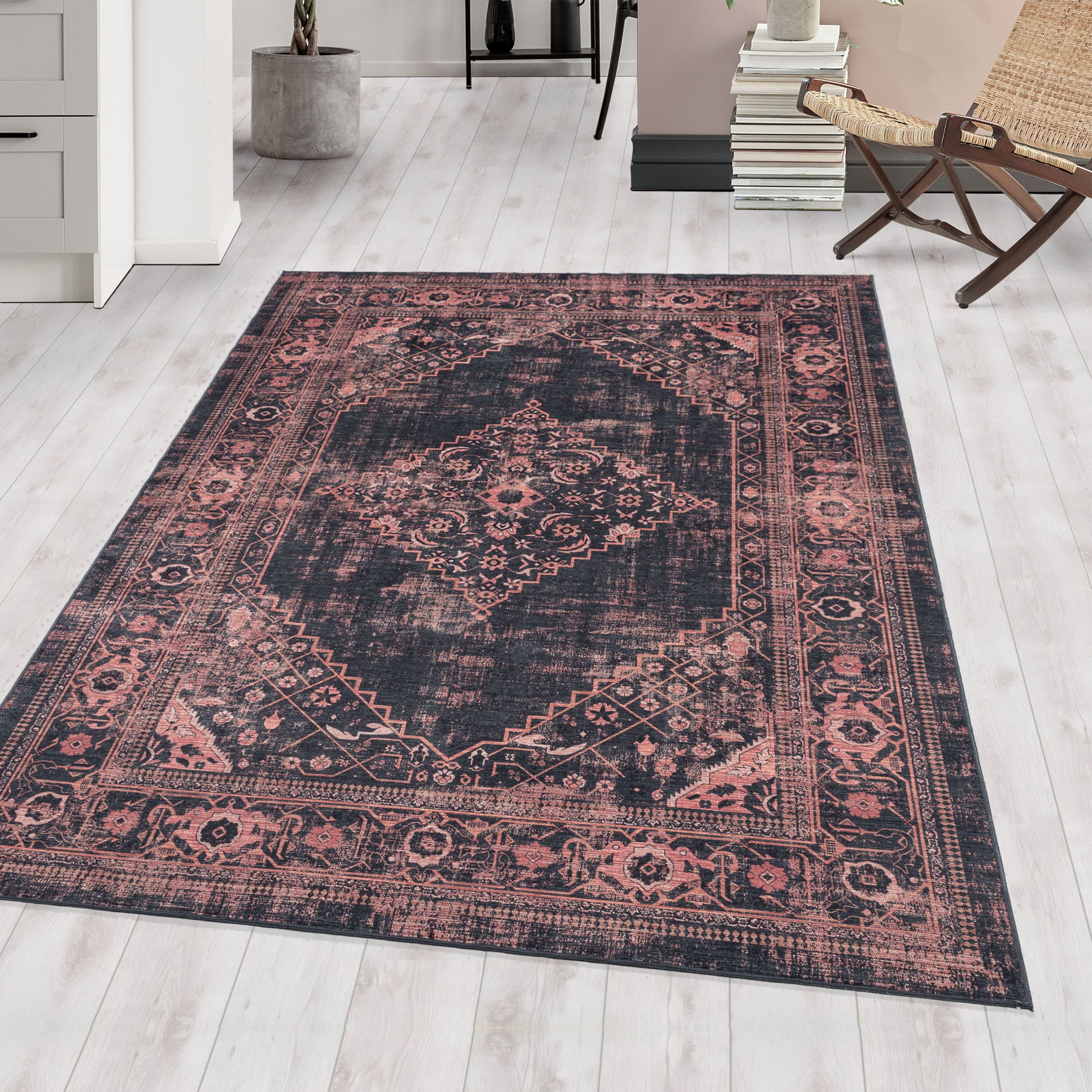 Tapis lavable pour salon, tissage plat, robuste, look vintage, antidérapant