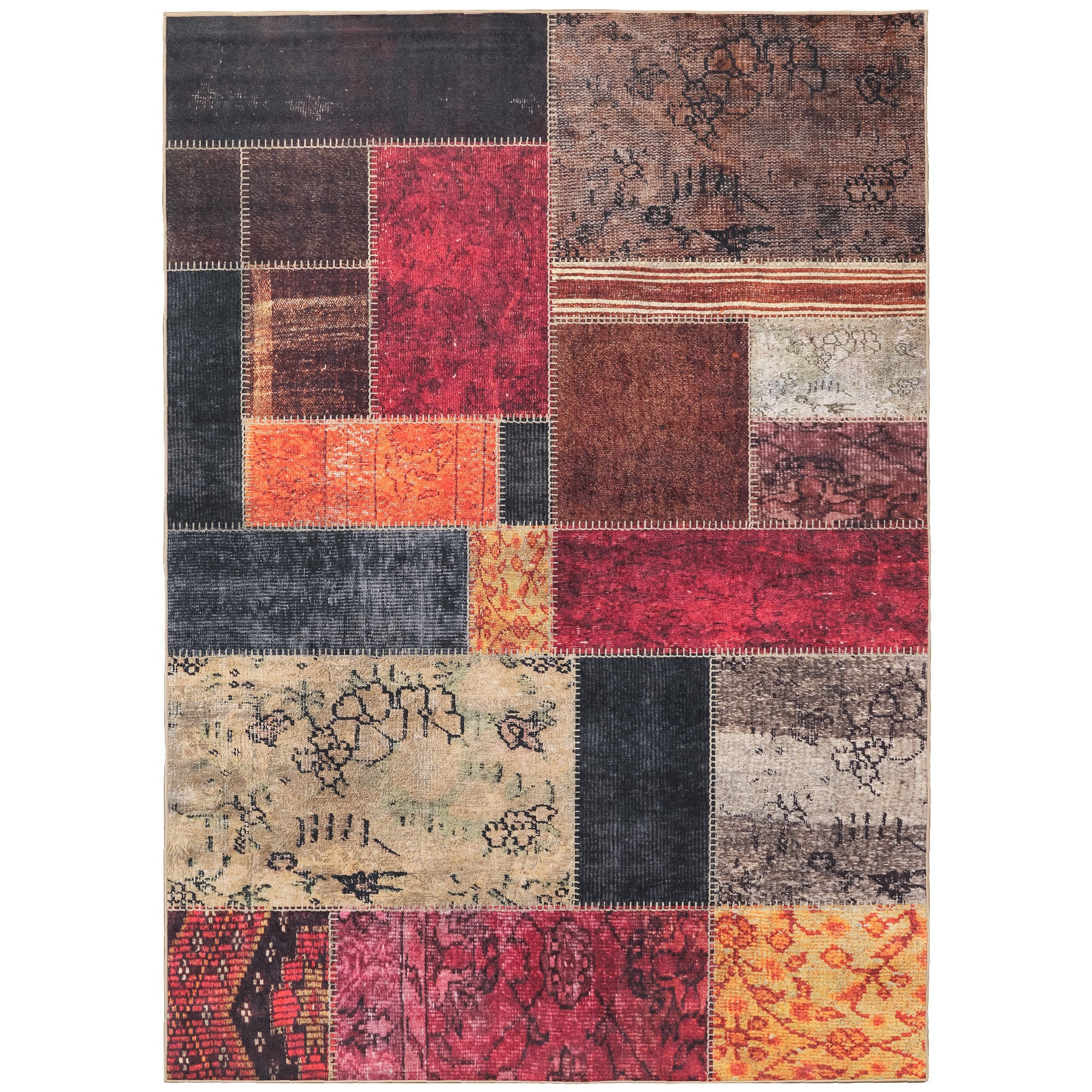 Waschbarer Teppich Wohnzimmer Flachgewebe Robust Patchwork Design Rutschfest