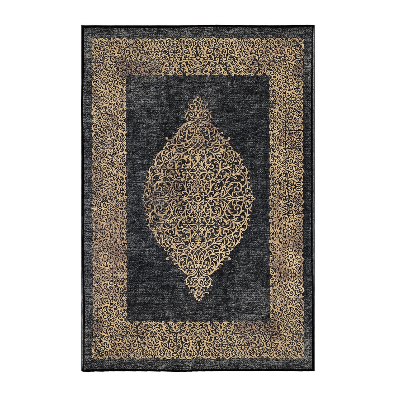 Waschbarer Teppich Wohnzimmer Flachgewebe Robust Barock Design Rutschfest