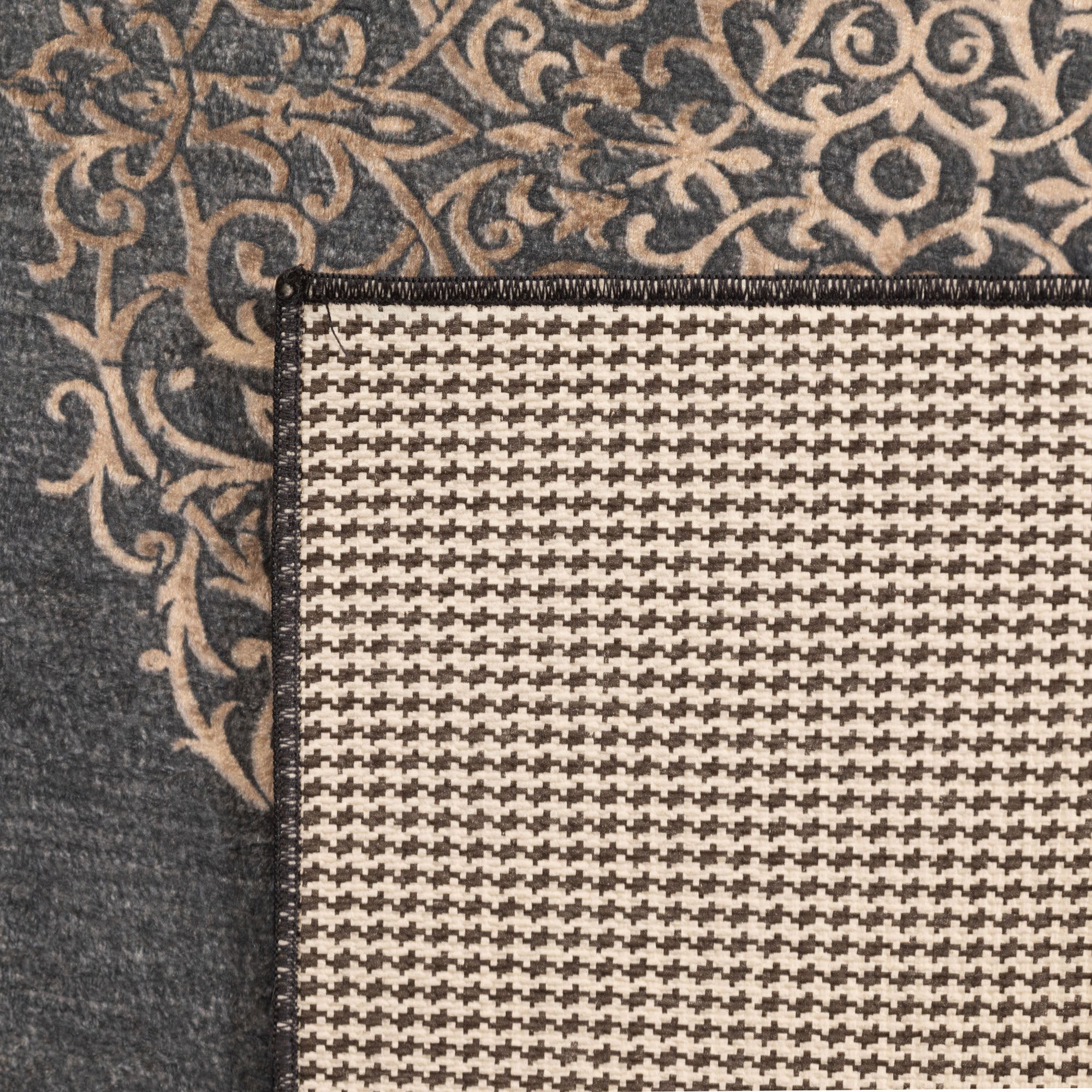 Waschbarer Teppich Wohnzimmer Flachgewebe Robust Barock Design Rutschfest