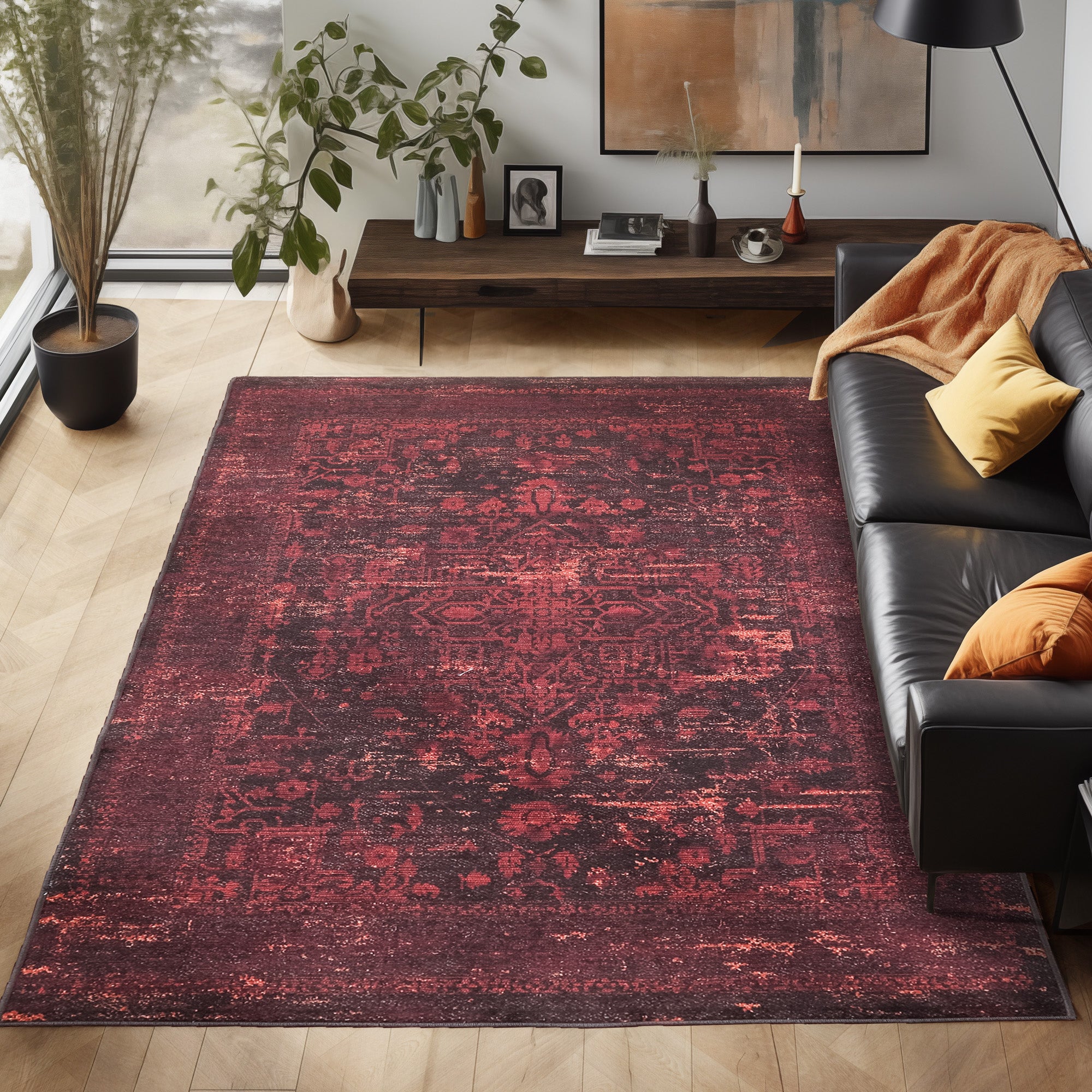 Waschbarer Teppich Wohnzimmer Flachgewebe Robust Orientalisch Design Rutschfest