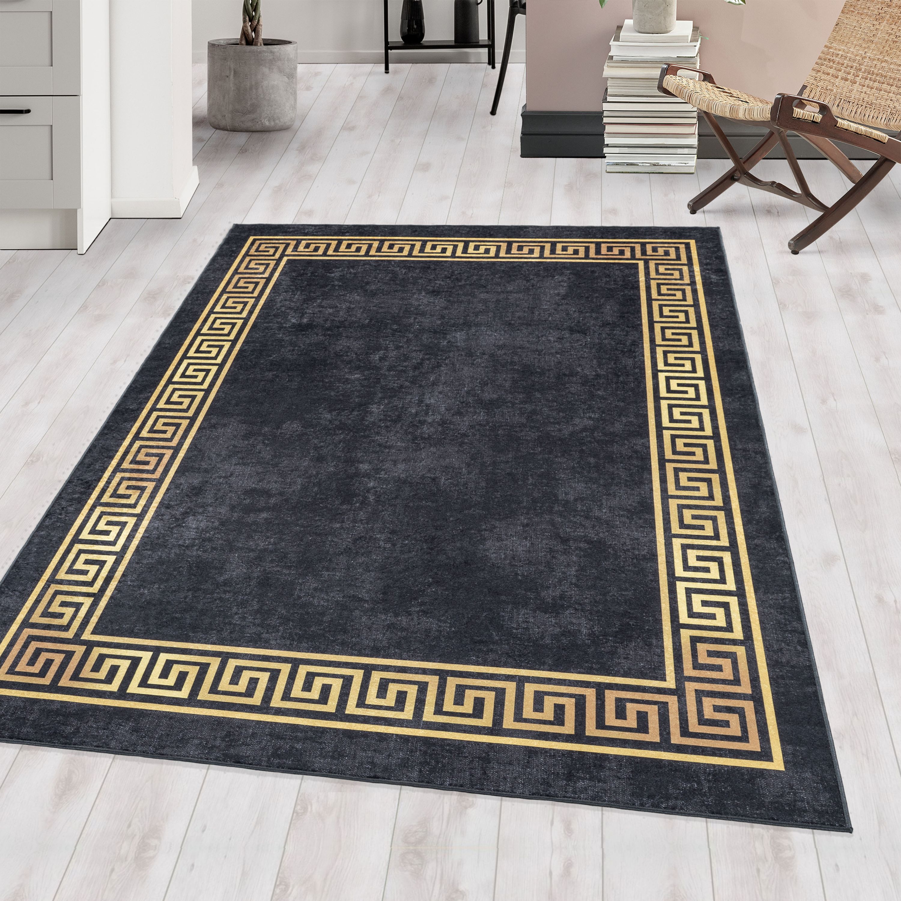 Tapis lavable salon tissage plat robuste conception méandre antidérapant