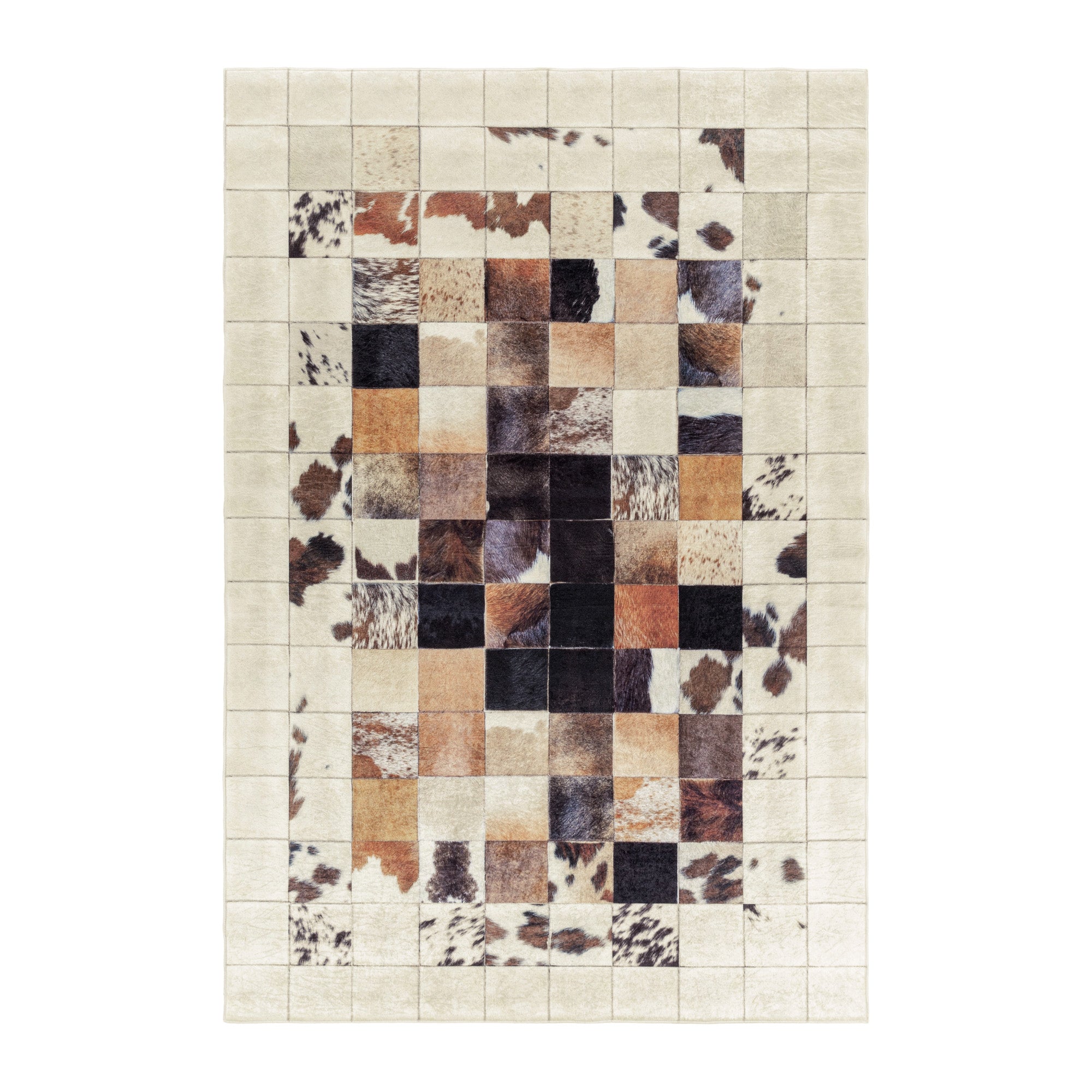 Waschbarer Teppich Wohnzimmer Flachgewebe Robust Patchwork Design Rutschfest