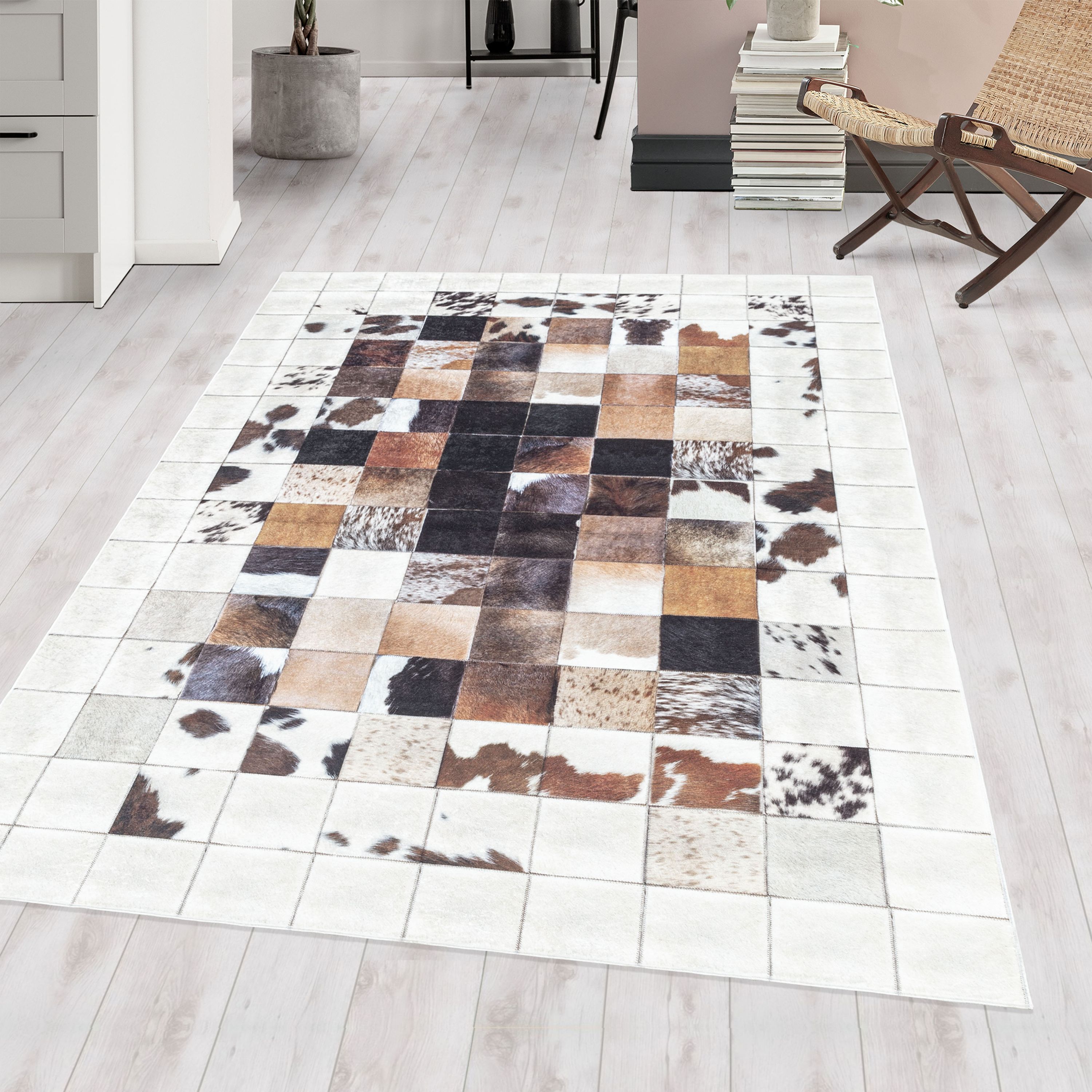 Tapis lavable salon tissage plat design patchwork robuste antidérapant