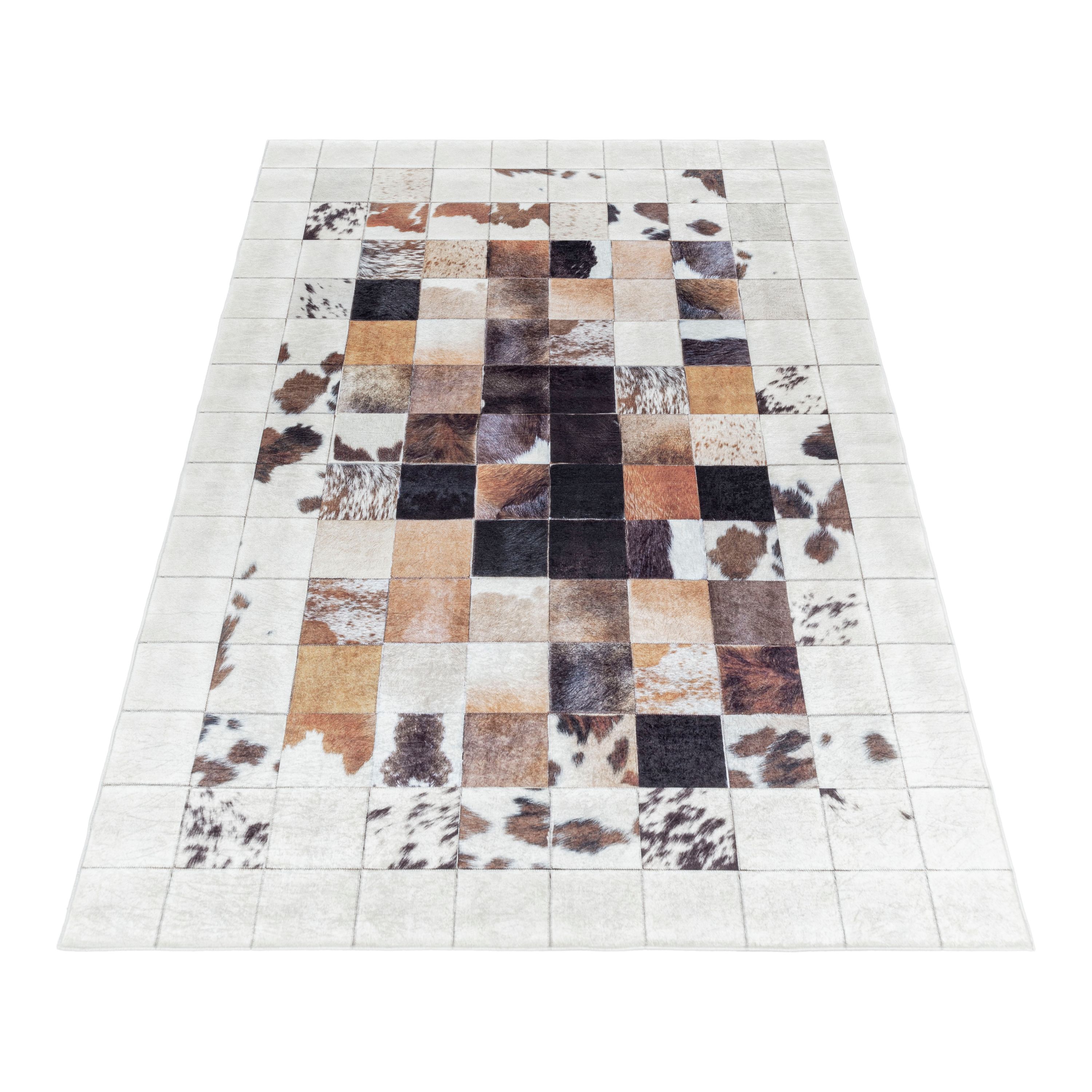 Tapis lavable salon tissage plat design patchwork robuste antidérapant