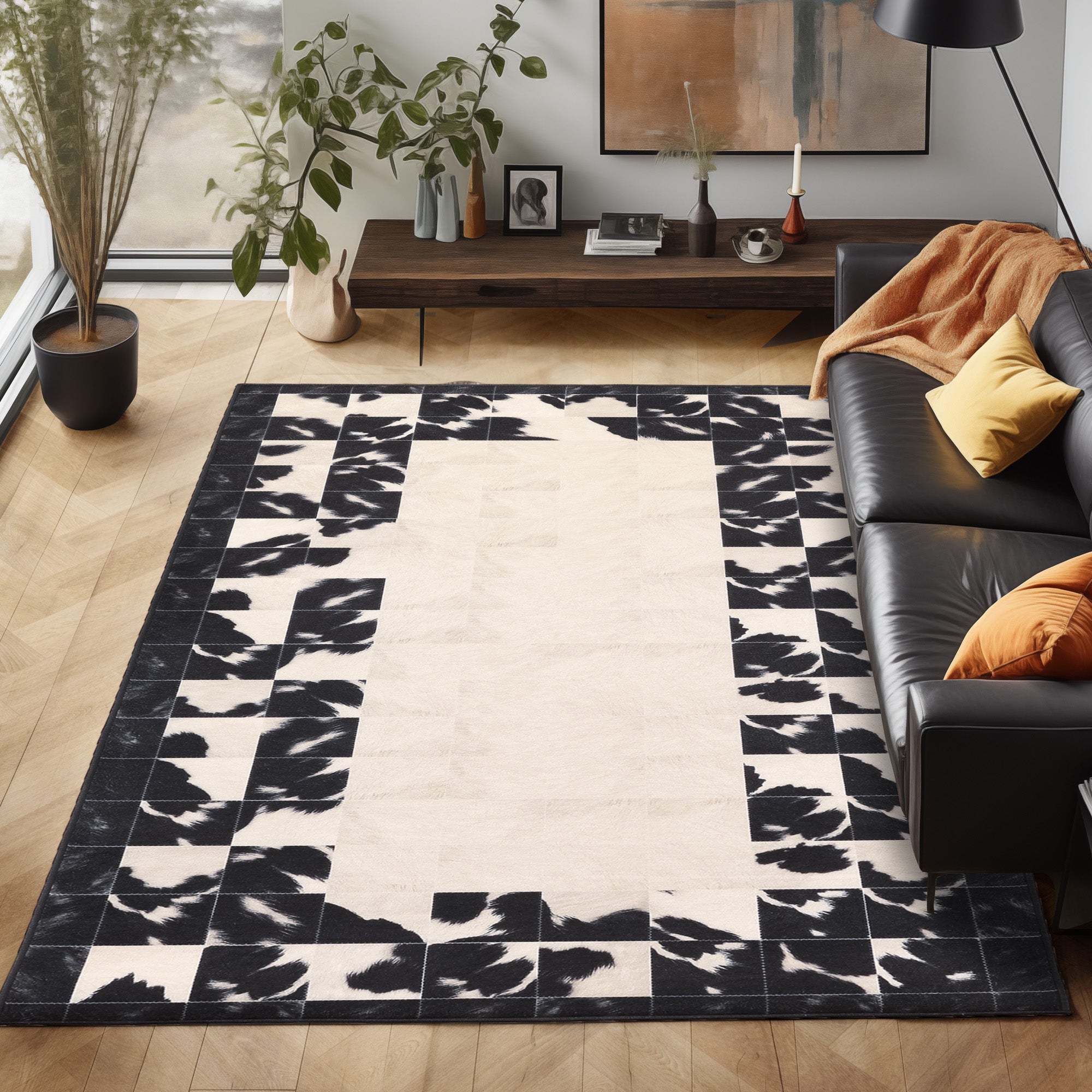 Waschbarer Teppich Wohnzimmer Flachgewebe Robust Patchwork Design Rutschfest