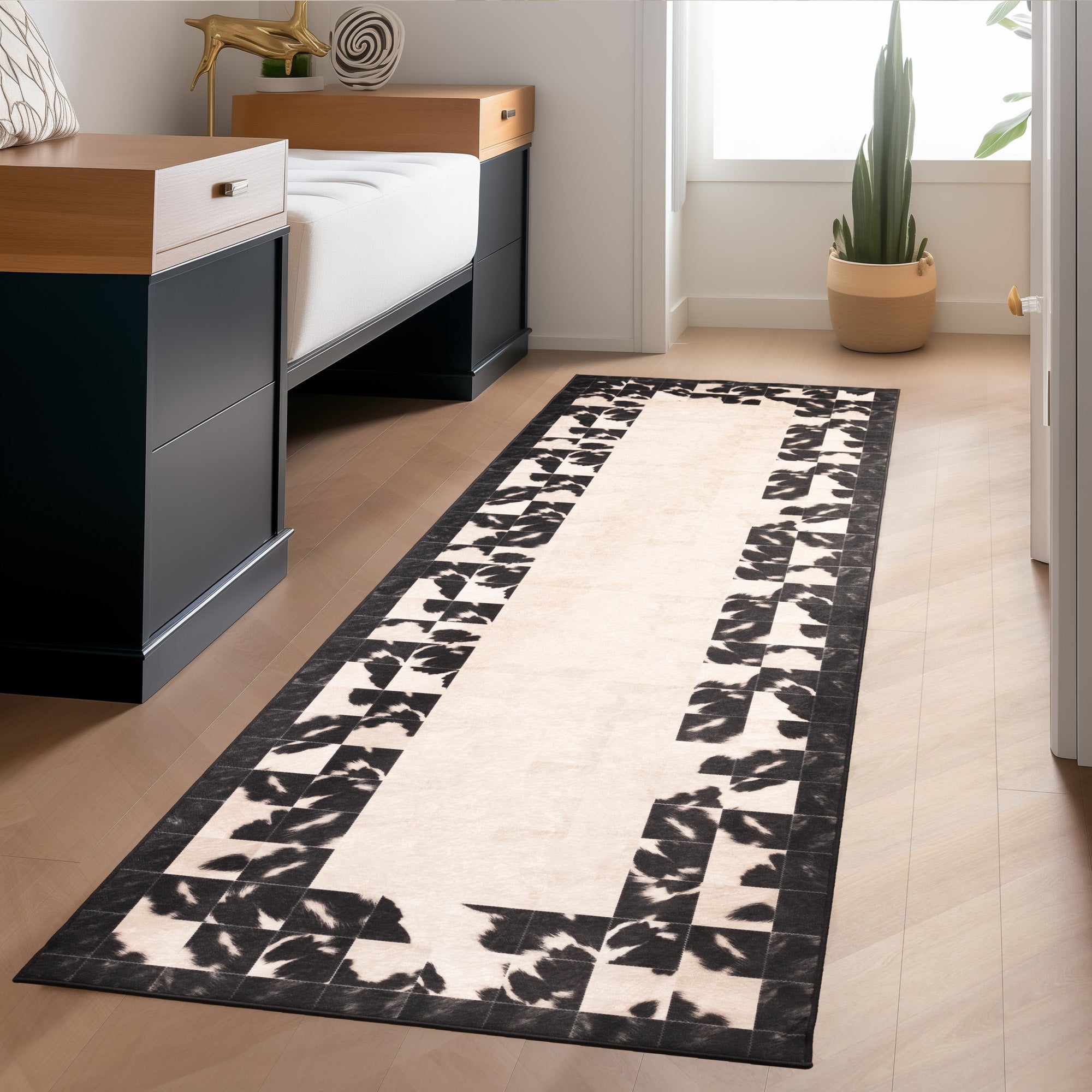 Waschbarer Teppich Wohnzimmer Flachgewebe Robust Patchwork Design Rutschfest