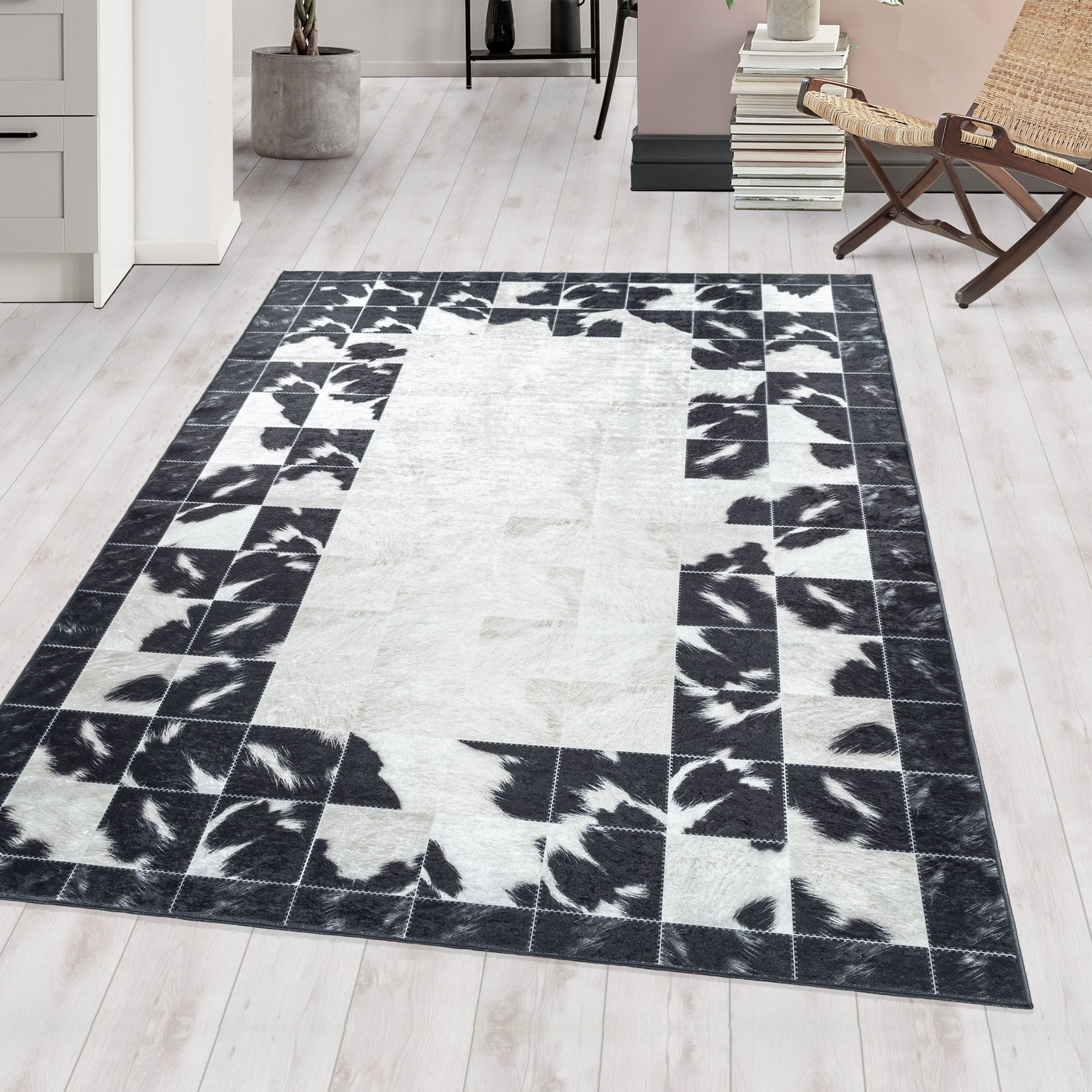 Tapis lavable salon tissage plat design patchwork robuste antidérapant