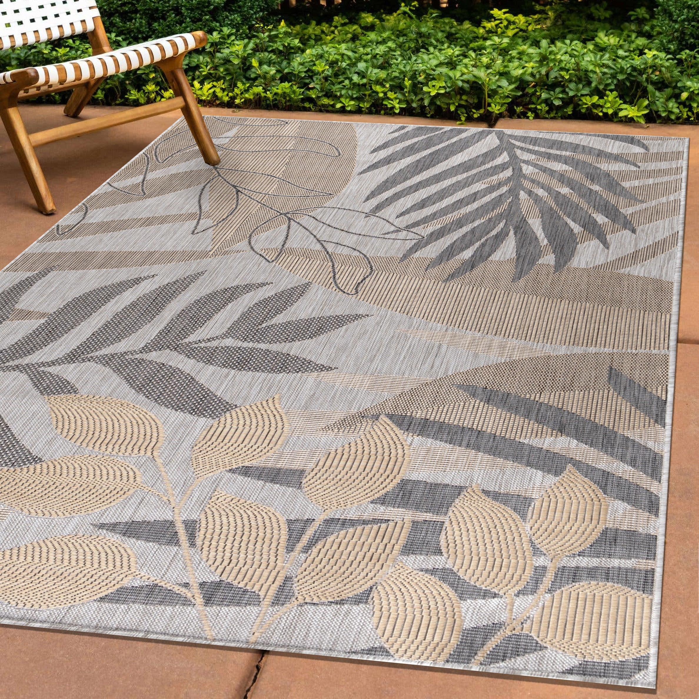 Indoor &amp; Outdoor Rug Palm Tree Design Flat Weave Kitchen Rug Balcony Patio