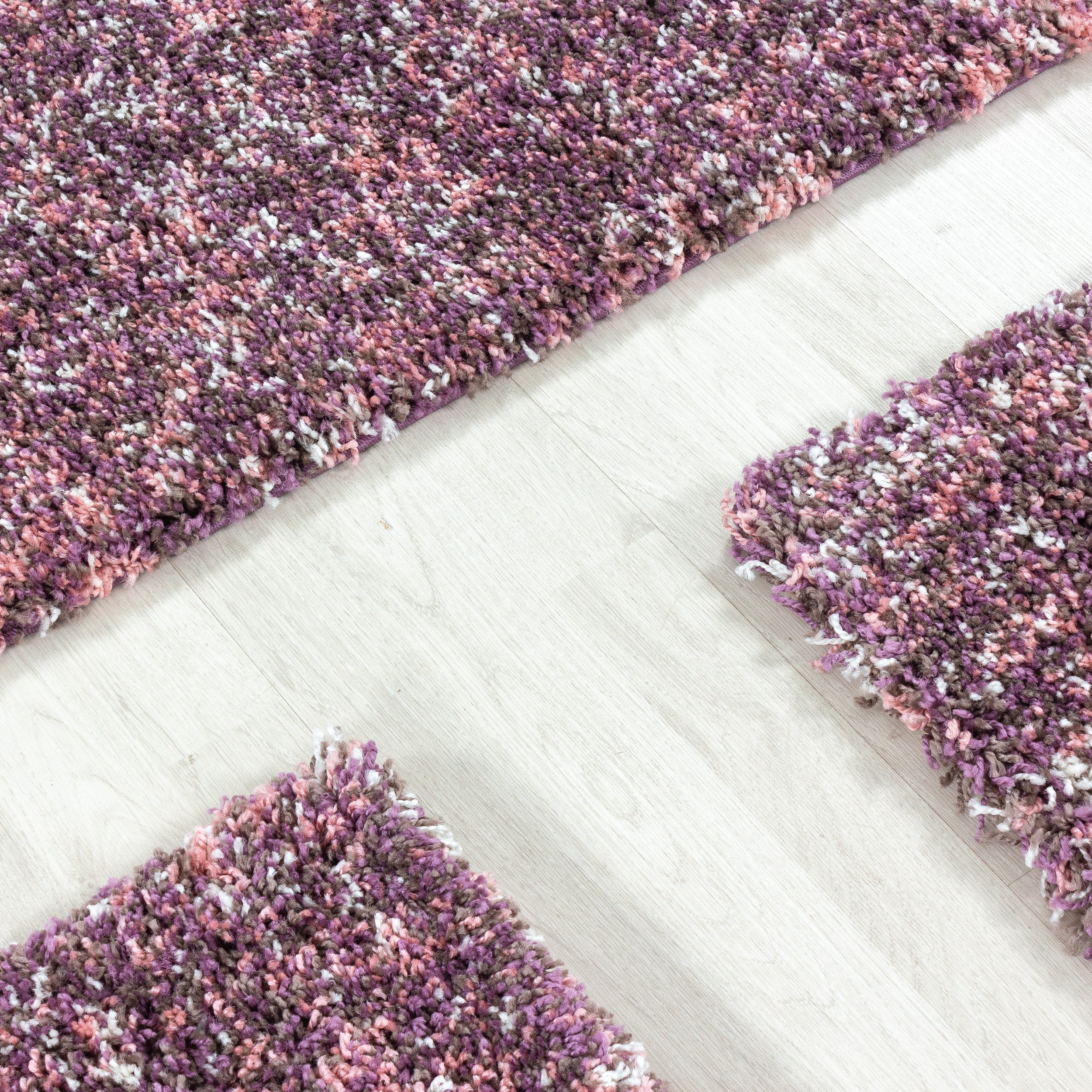 Shaggy ensemble de tapis tapis 3 pièces bordure de lit multicolore violet taupe chiné