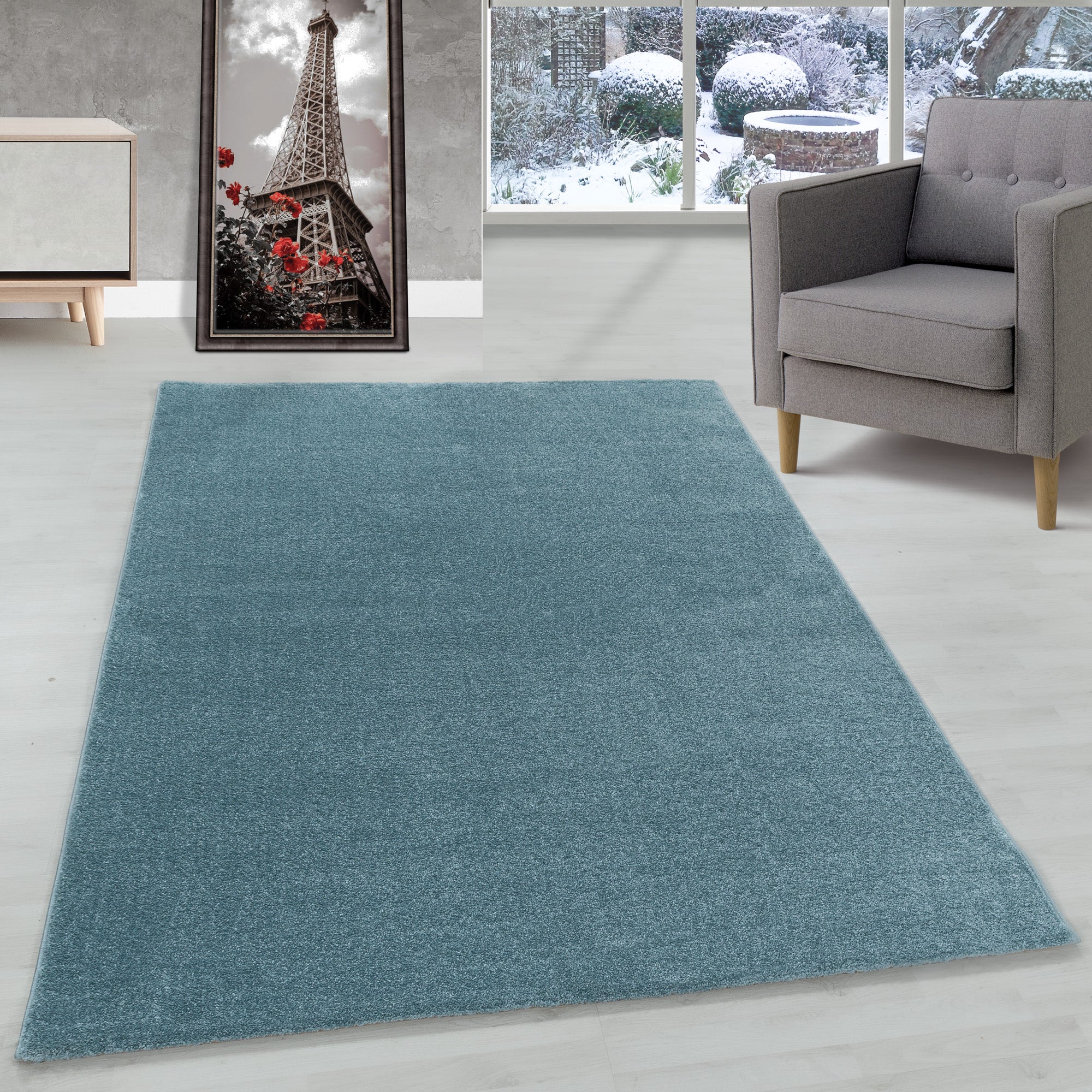 Modern designer short pile rug for living room, plain, robust, easy to care for