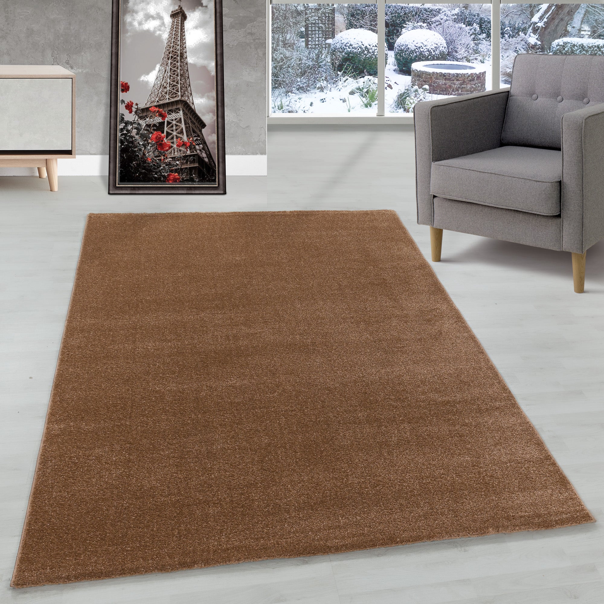 Modern designer short pile rug for living room, plain, robust, easy to care for