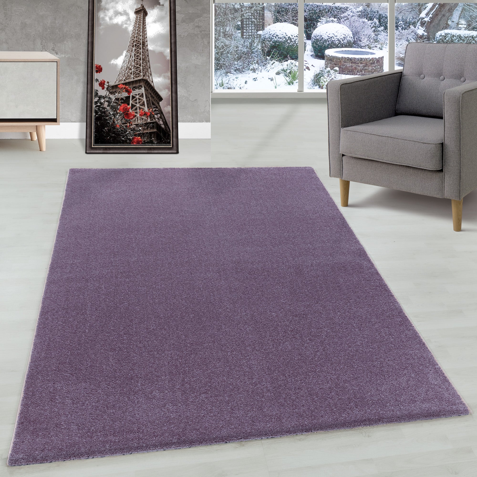 Modern designer short pile rug for living room, plain, robust, easy to care for