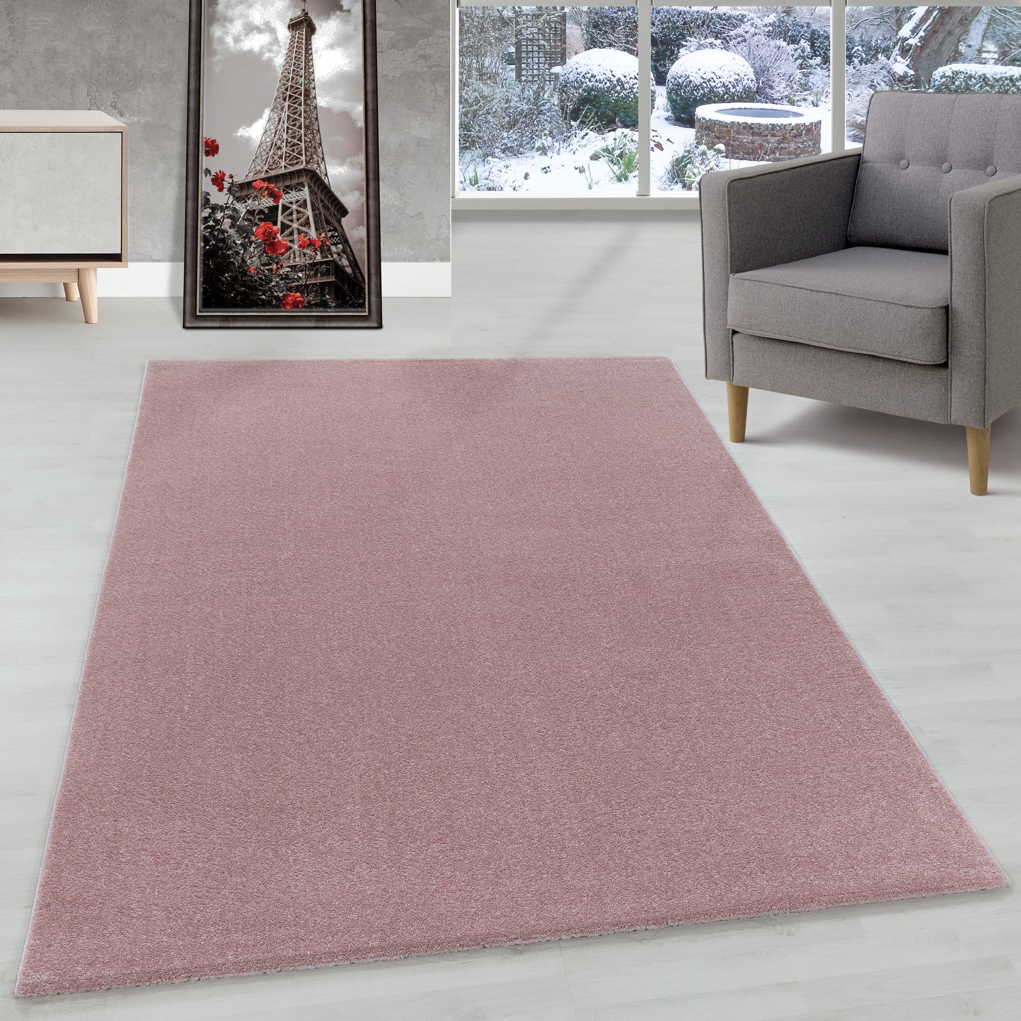 Modern Designer Kurzflor Teppich Wohnzimmer Einfarbig Robust Pflegeleicht