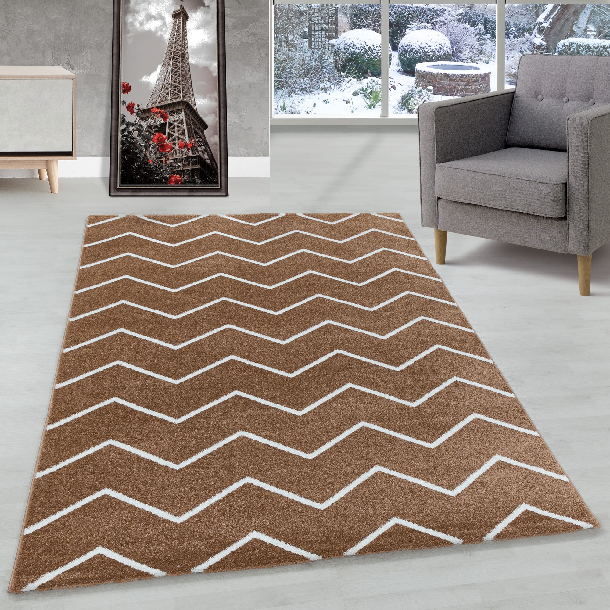 Modern designer short pile carpet living room chevron design robust easy to care for