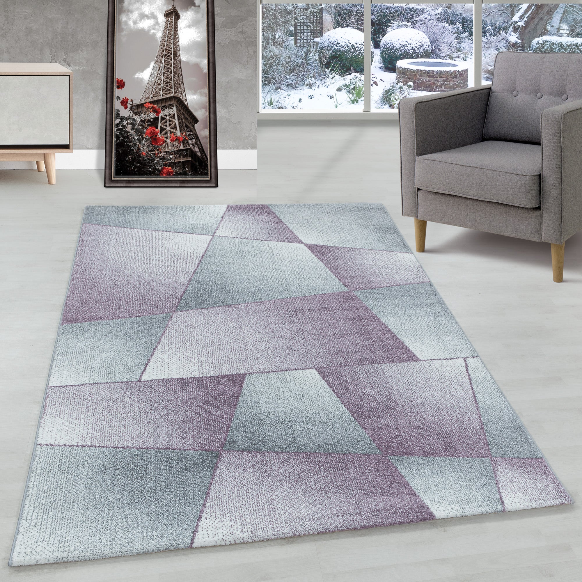 Modern Designer Kurzflor Teppich Wohnzimmer Abstrakt Design Robust Pflegeleicht