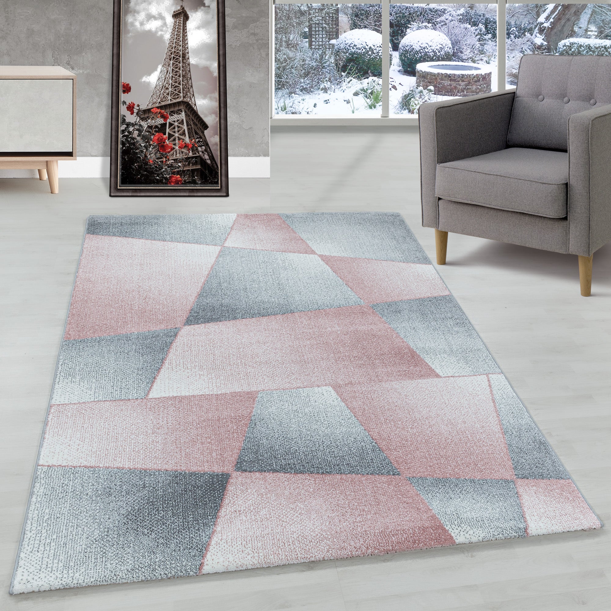 Modern Designer Kurzflor Teppich Wohnzimmer Abstrakt Design Robust Pflegeleicht