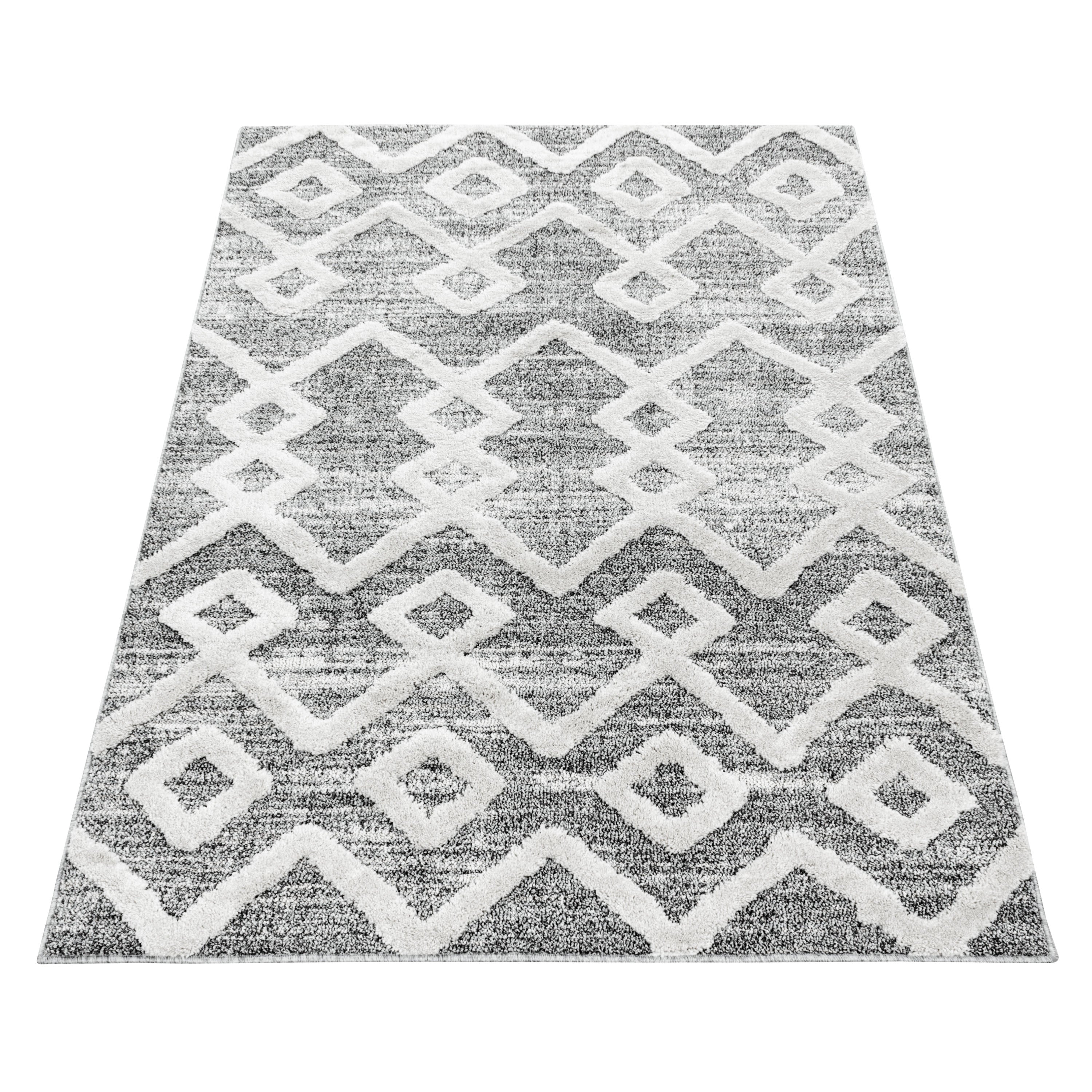 Teppich Wohnzimmer Boho Design Hoch-Tief Effekt 3D Optik Skandinavische Stil