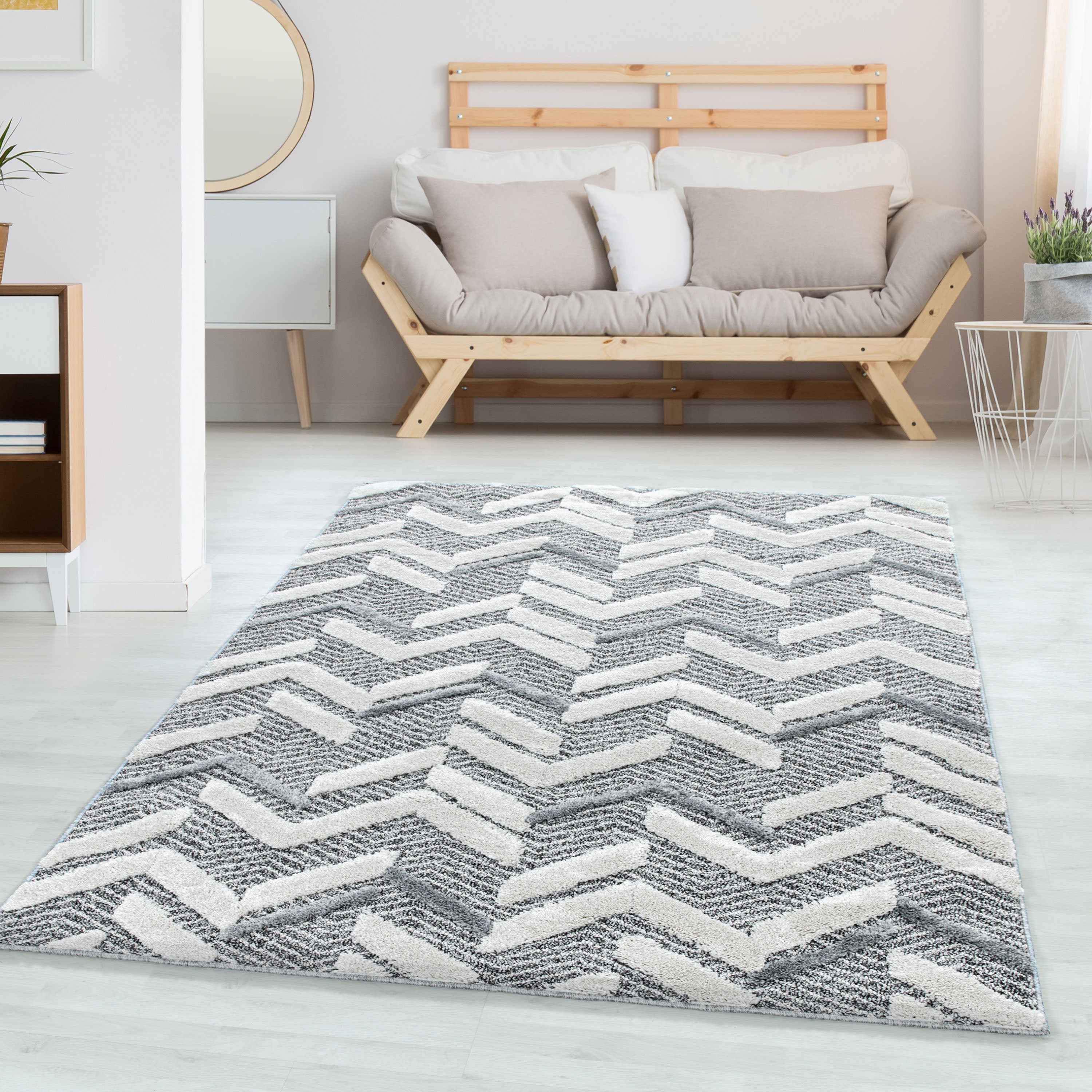 Teppich Wohnzimmer Berber Design Hoch-Tief Effekt 3D Optik Skandinavische Stil
