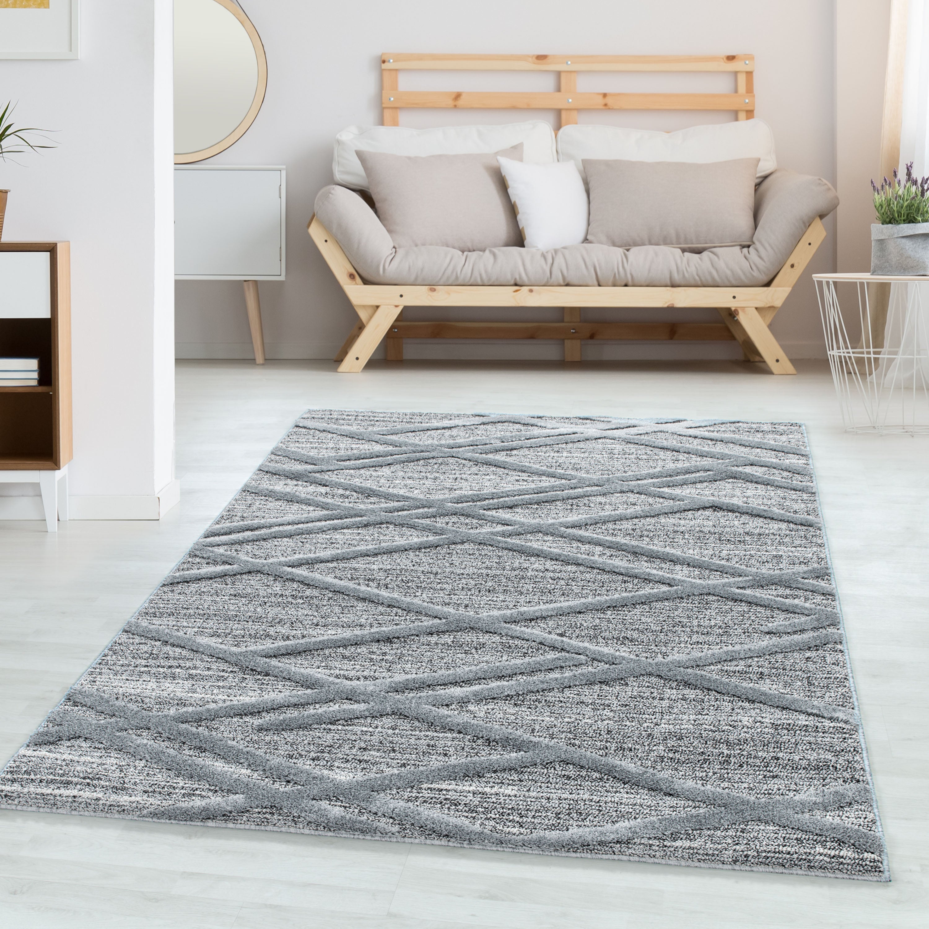 Teppich Wohnzimmer Boho Design Hoch-Tief Effekt 3D Optik Skandinavische Stil