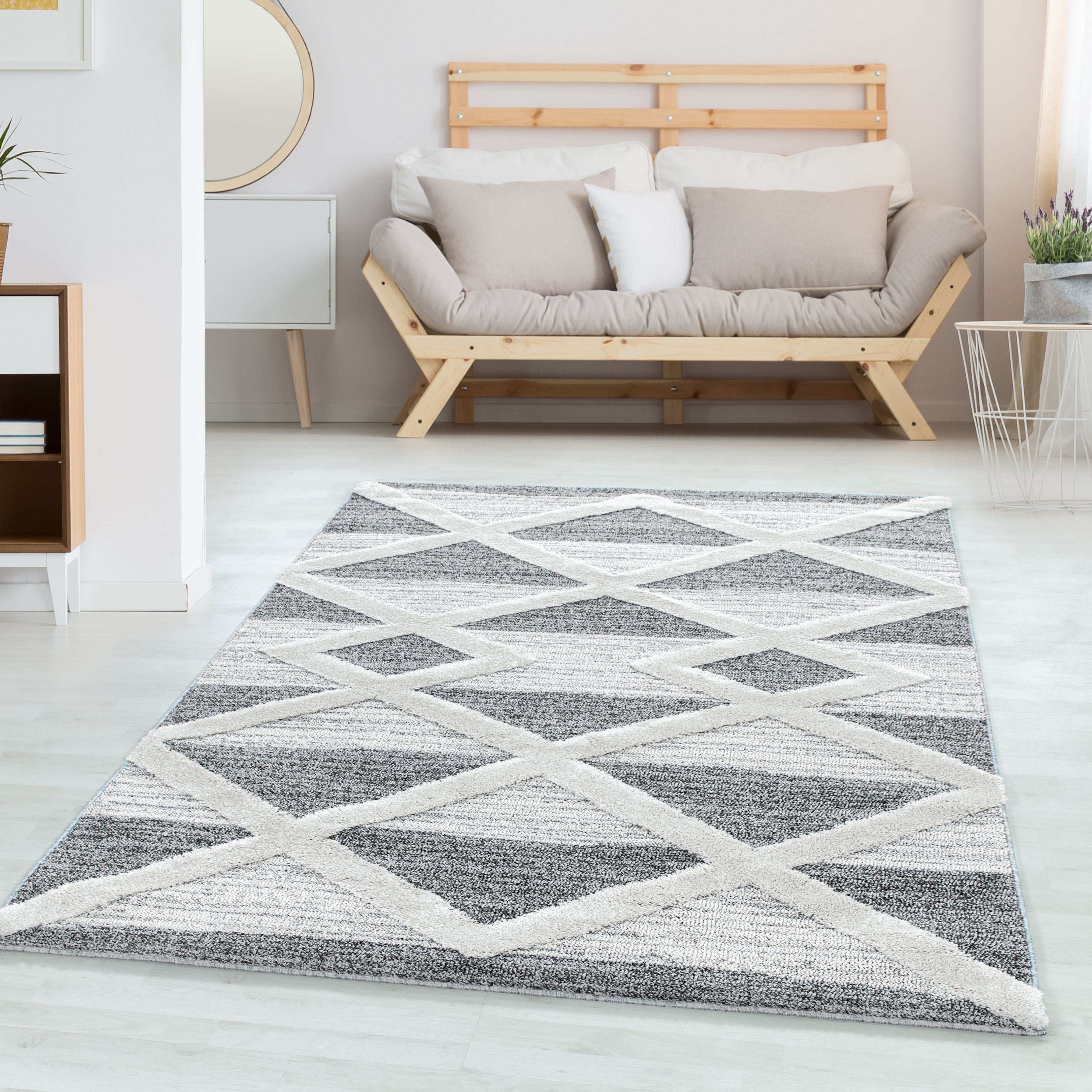 Carpet Living Room Geometric Design Soft High-Low Effect Scandinavian Style