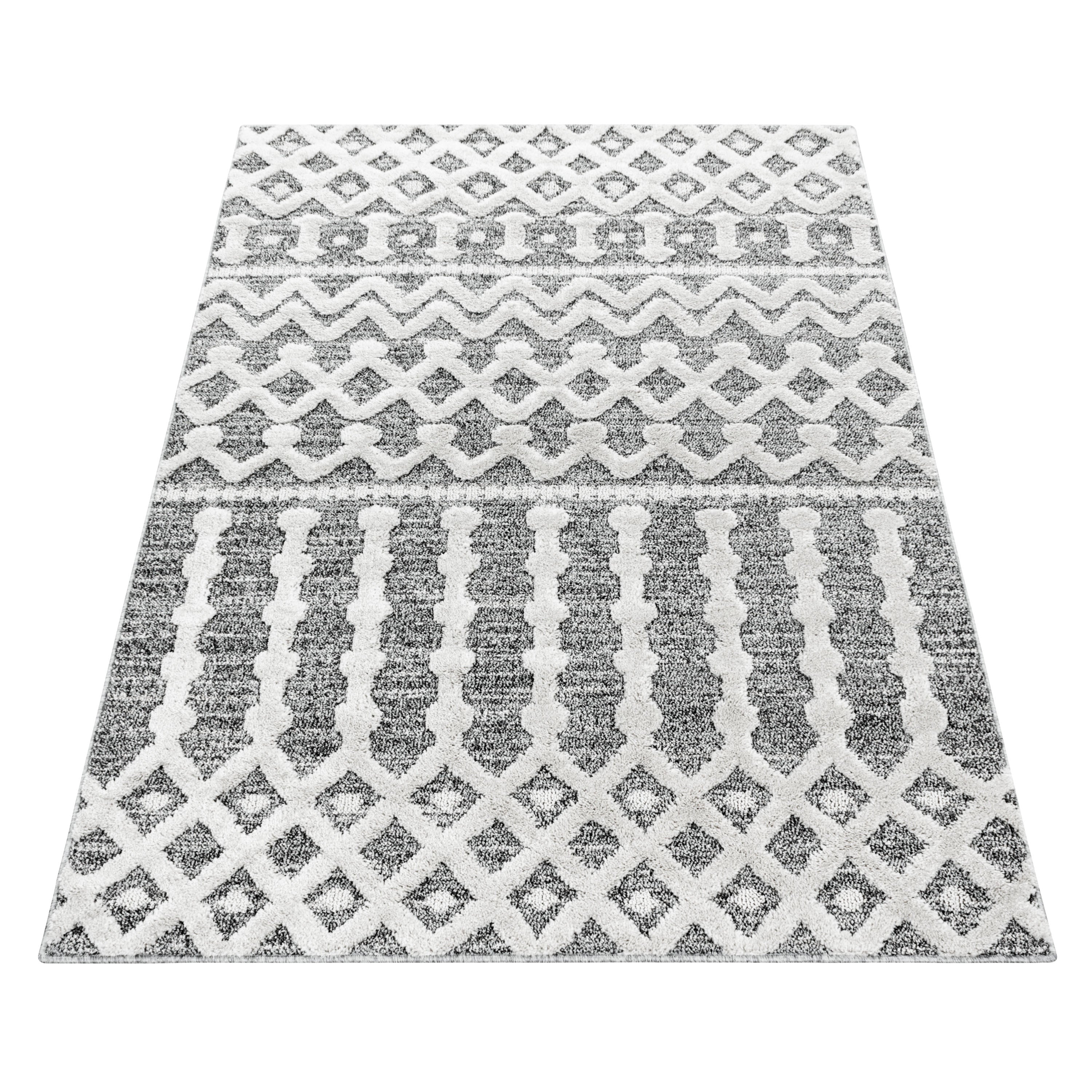 Tapis salon bohème design effet haut-bas look 3D style scandinave