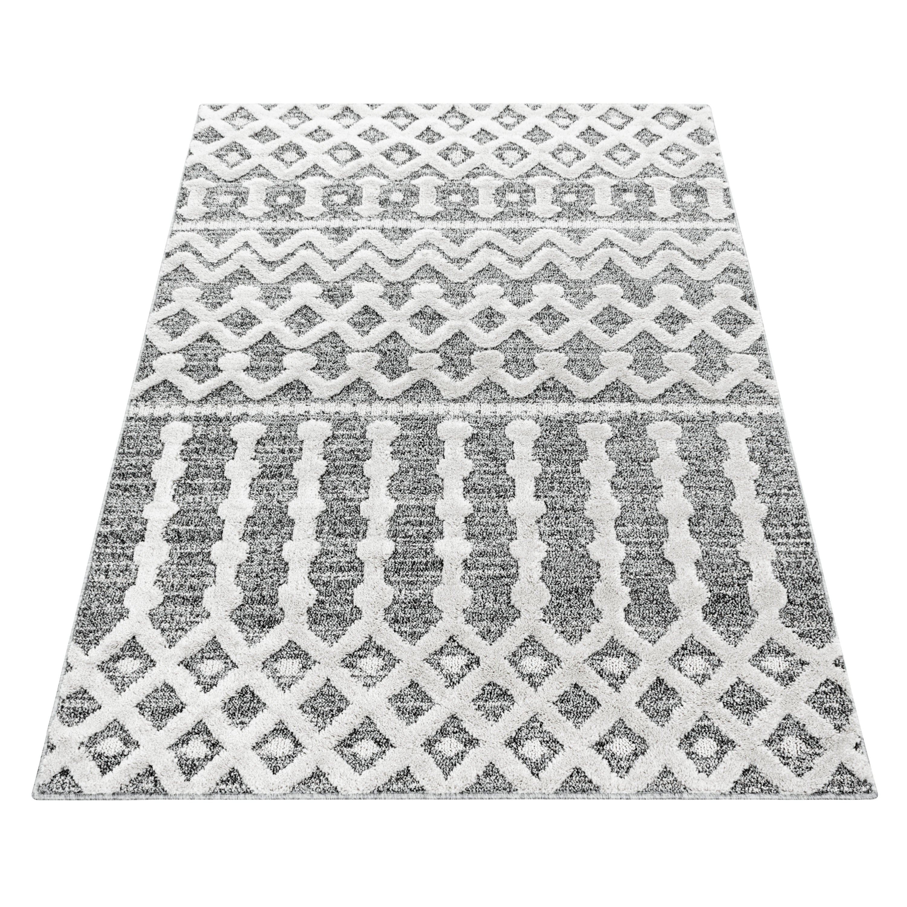 Teppich Wohnzimmer Boho Design Hoch-Tief Effekt 3D Optik Skandinavische Stil