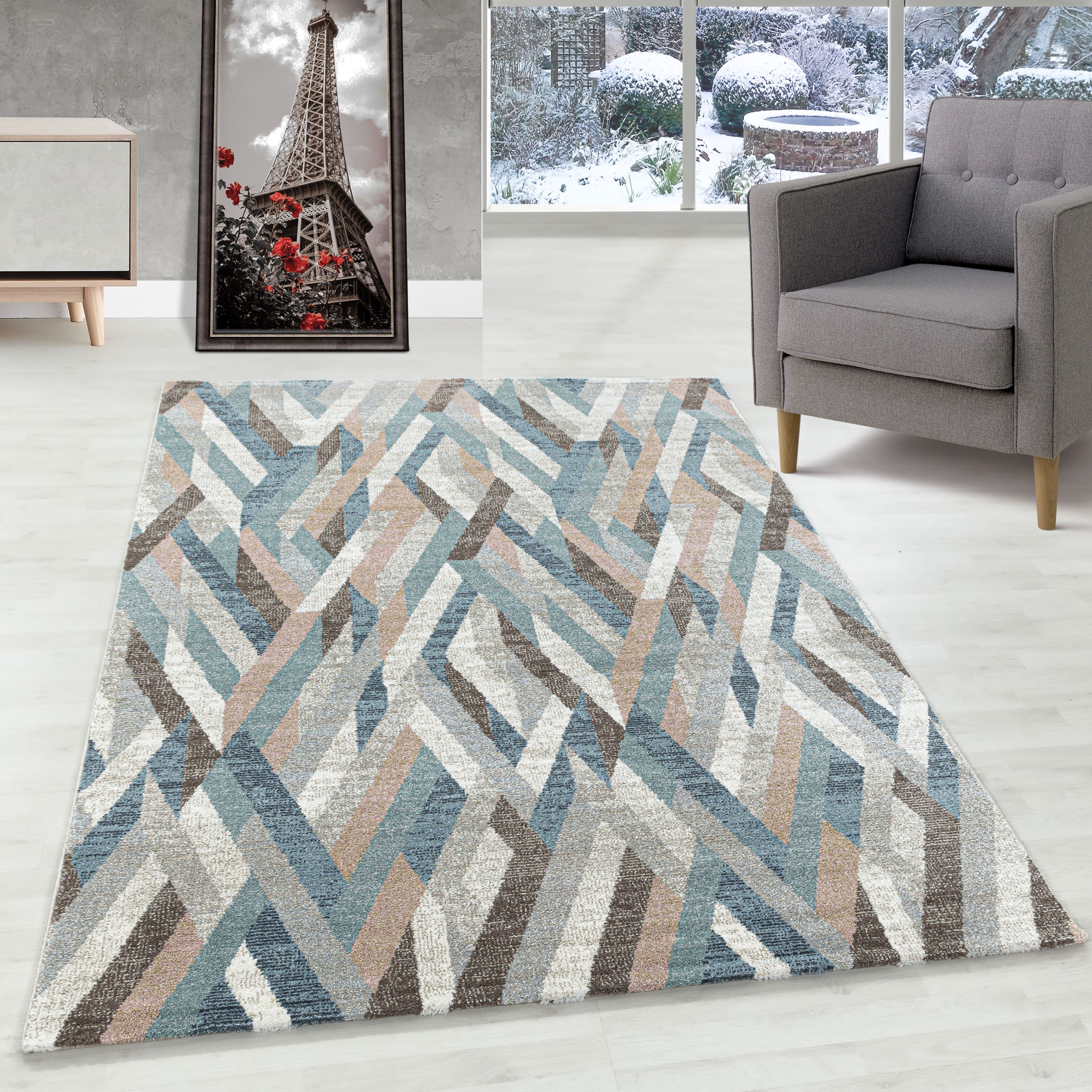 Short pile rug for living room, modern design, vintage style, soft, easy to care for