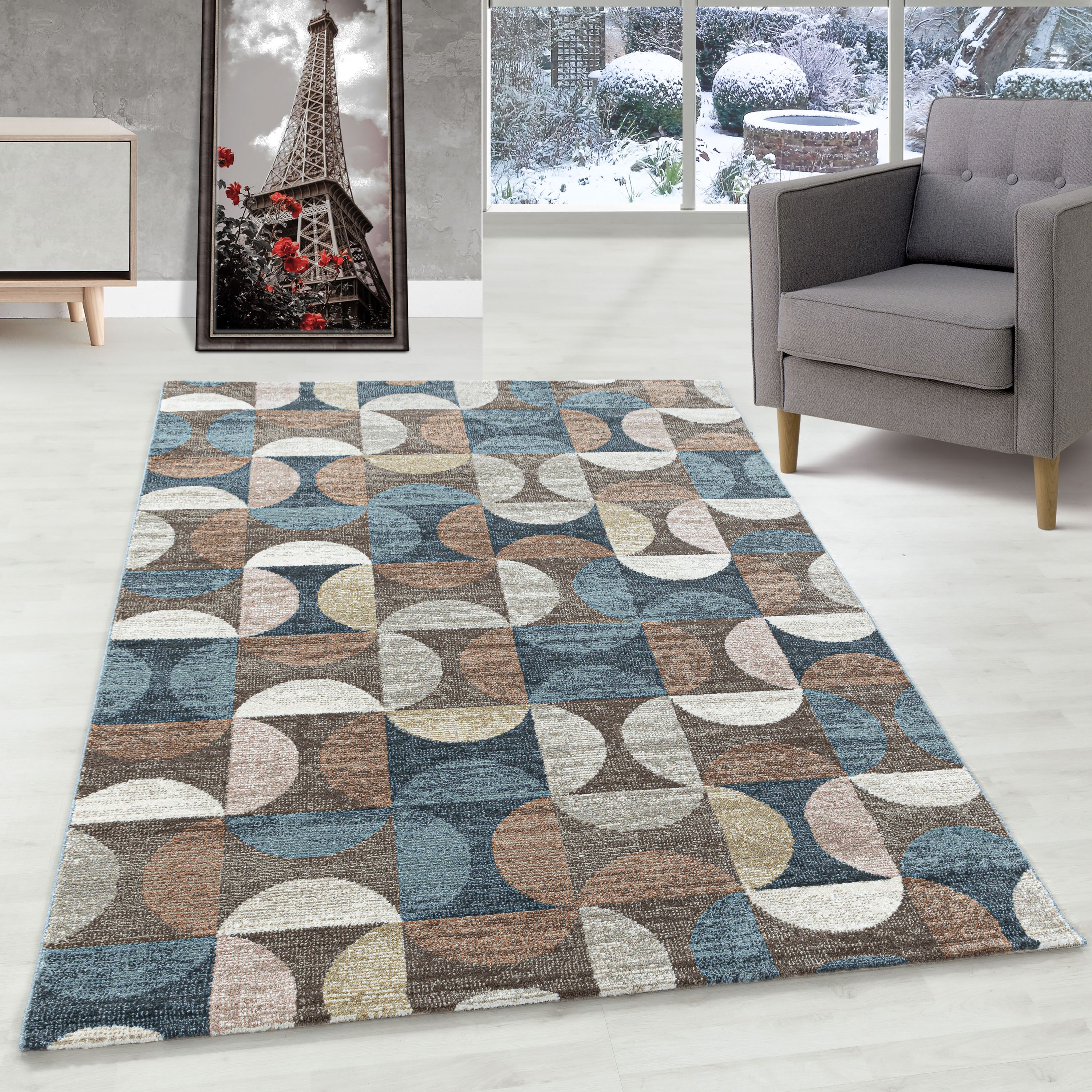 Short pile rug for living room, modern design, vintage style, soft, easy to care for