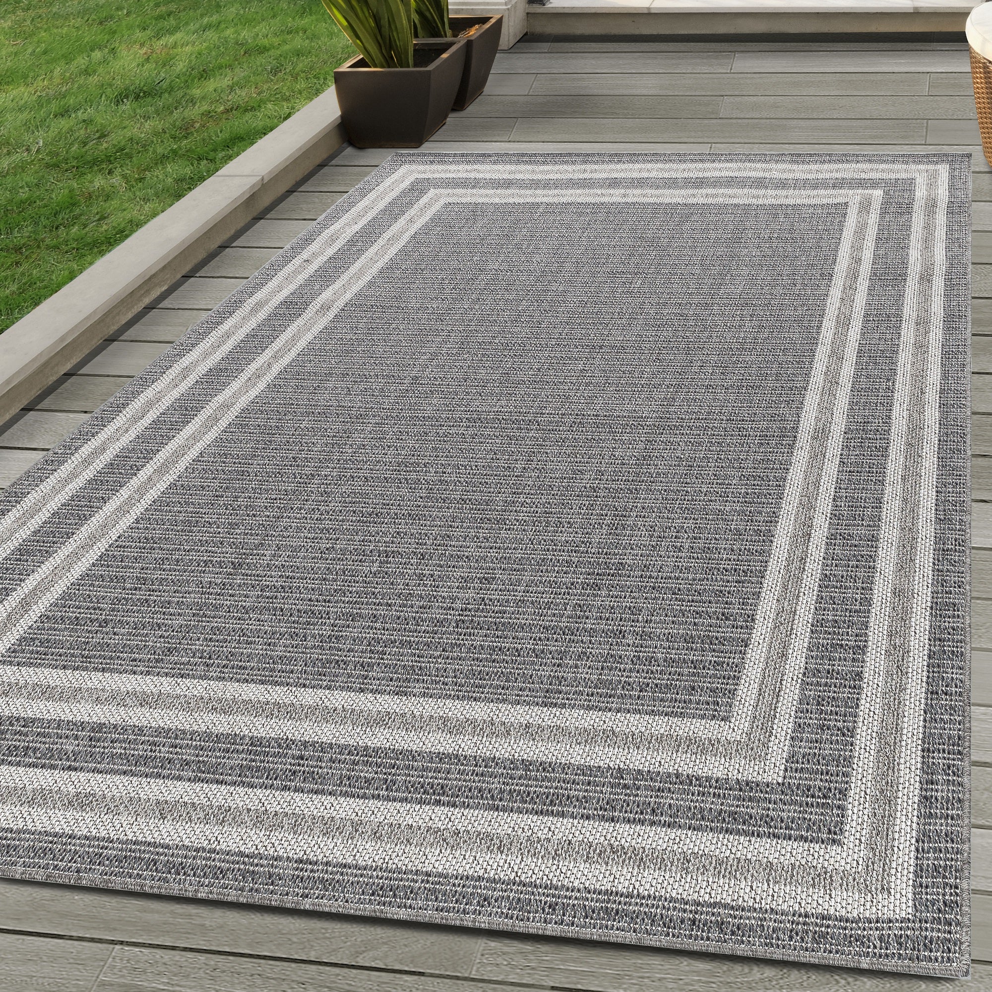 Indoor &amp; Outdoor Carpet Border Design Weatherproof for Patio Balcony Kitchen