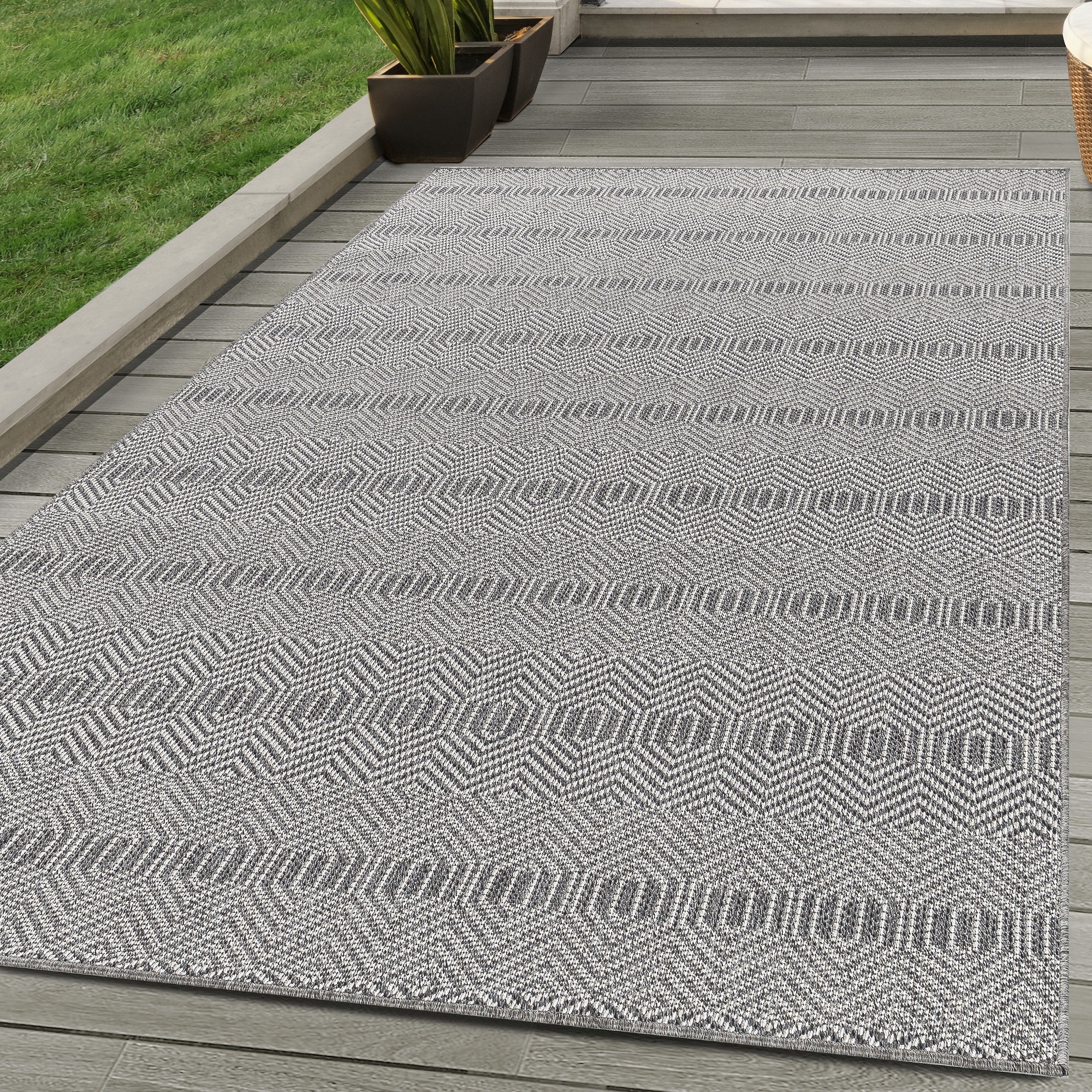 In & Outdoor Teppich Boho Design Wetterfest für Terrasse Balkon Küche