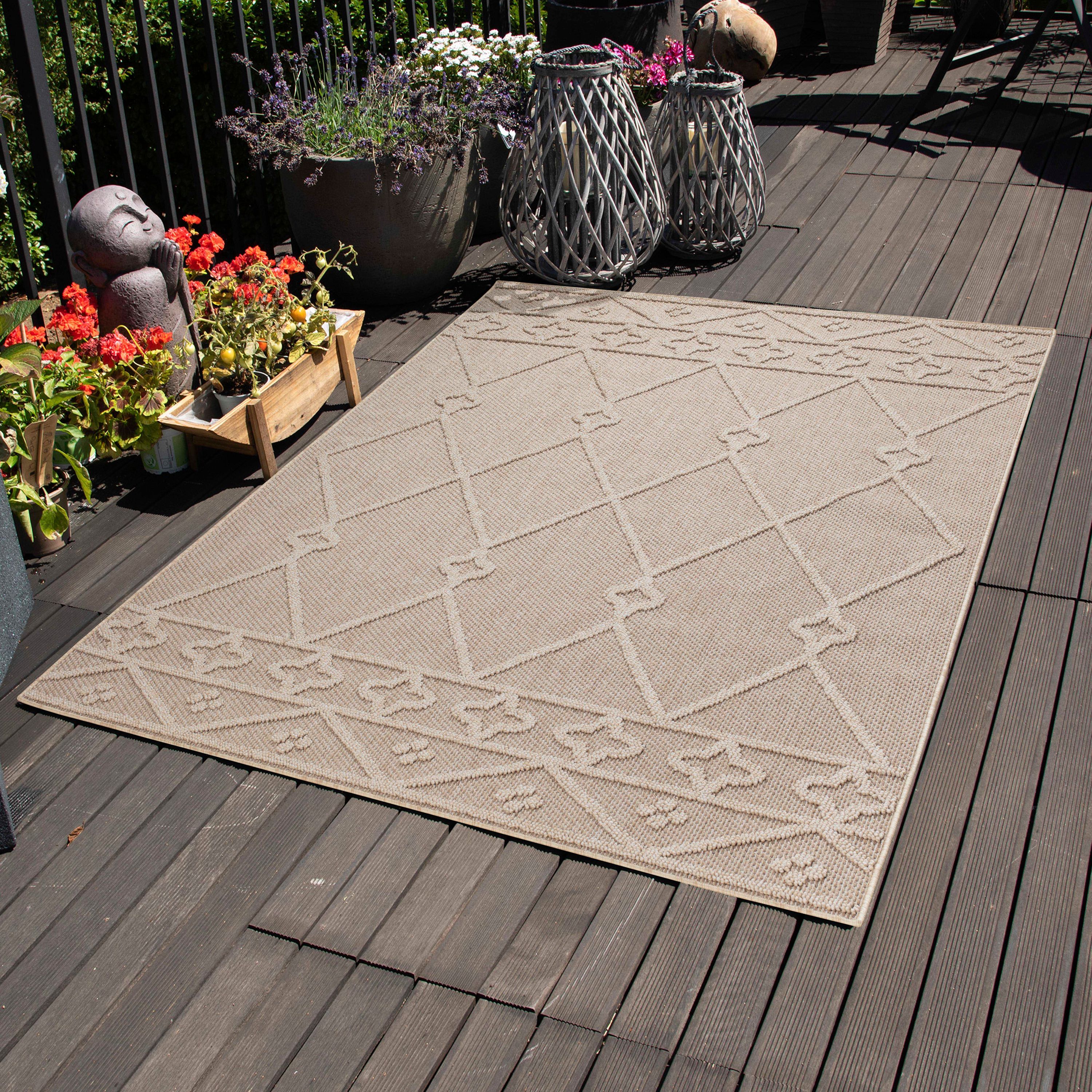 Tapis intérieur et extérieur design berbère résistant aux intempéries pour cuisines, balcons, terrasses, jardins