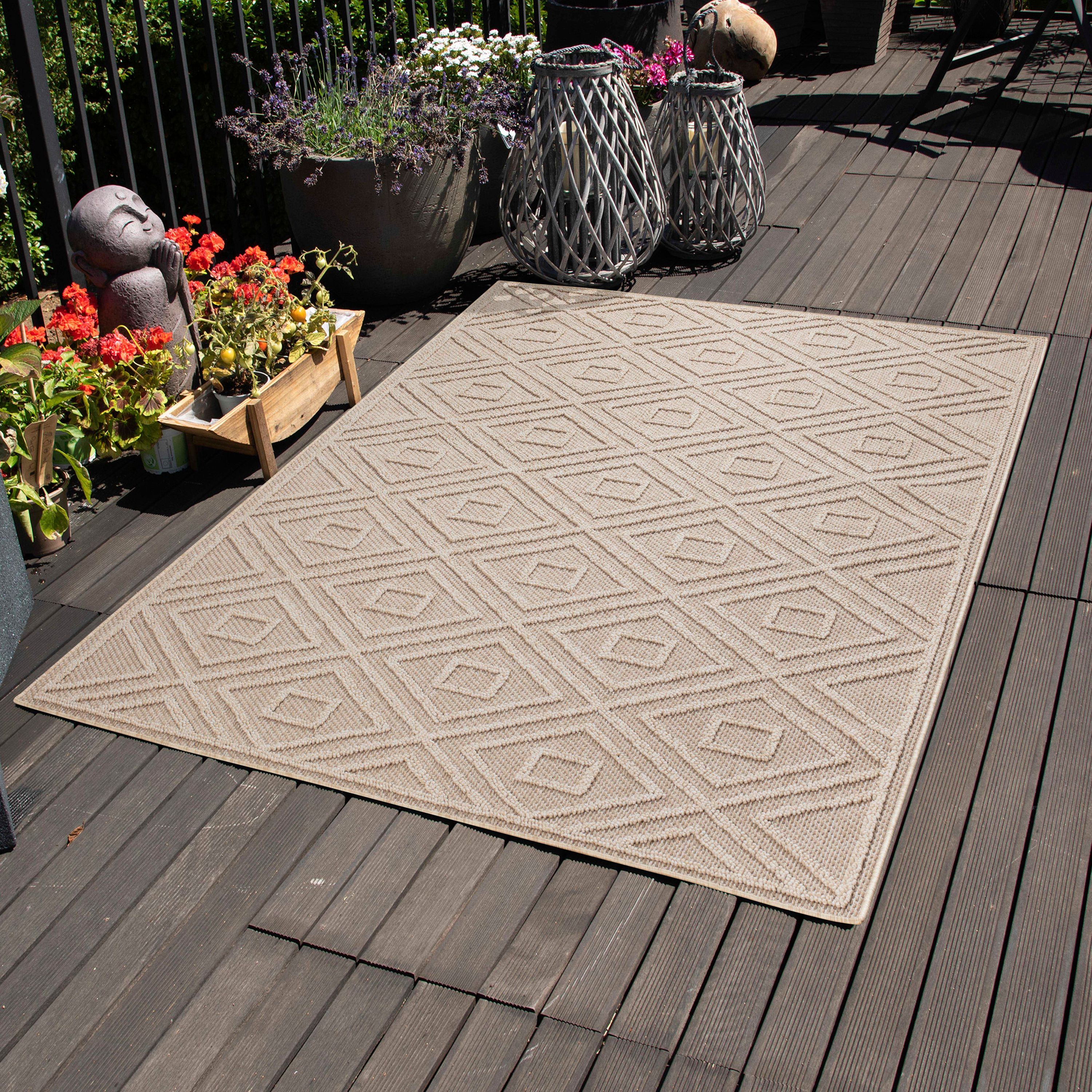 Tapis intérieur et extérieur résistant aux intempéries, design diamant pour cuisines, balcons, terrasses, jardins