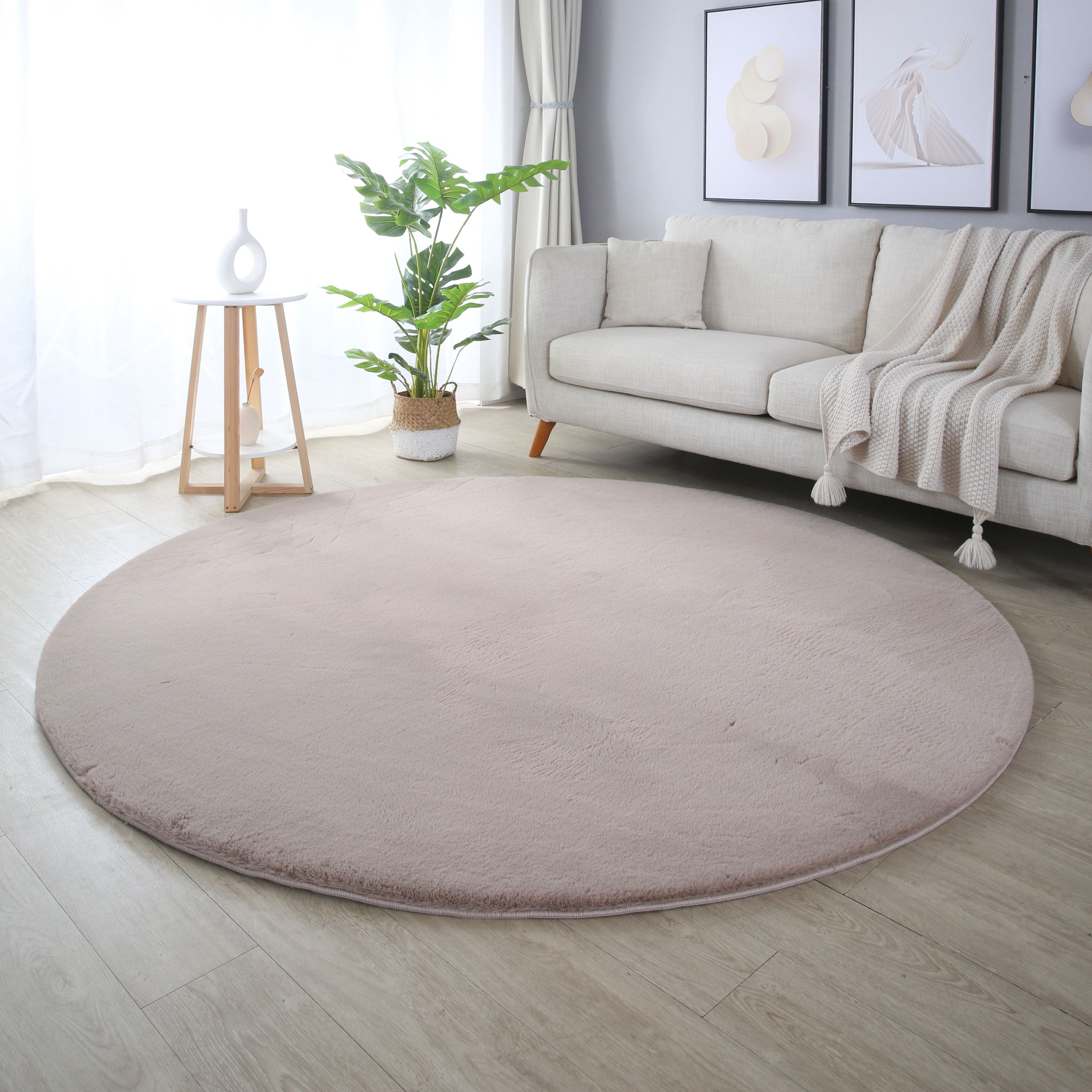 Tapis rond salon chambre uni fausse fourrure moelleux doux