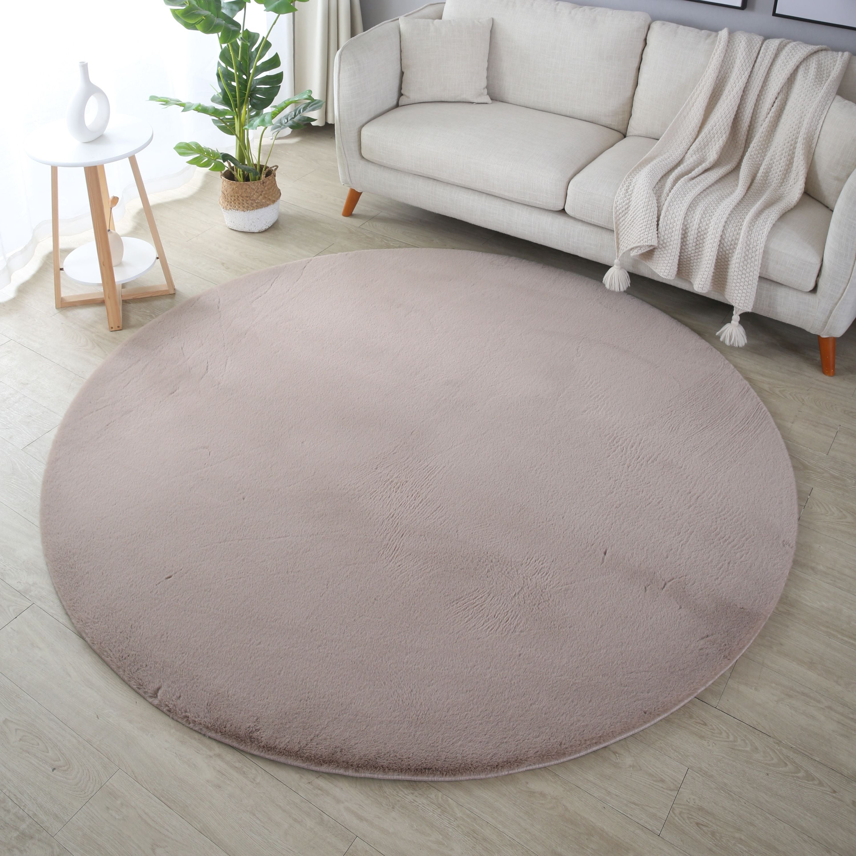 Tapis rond salon chambre uni fausse fourrure moelleux doux