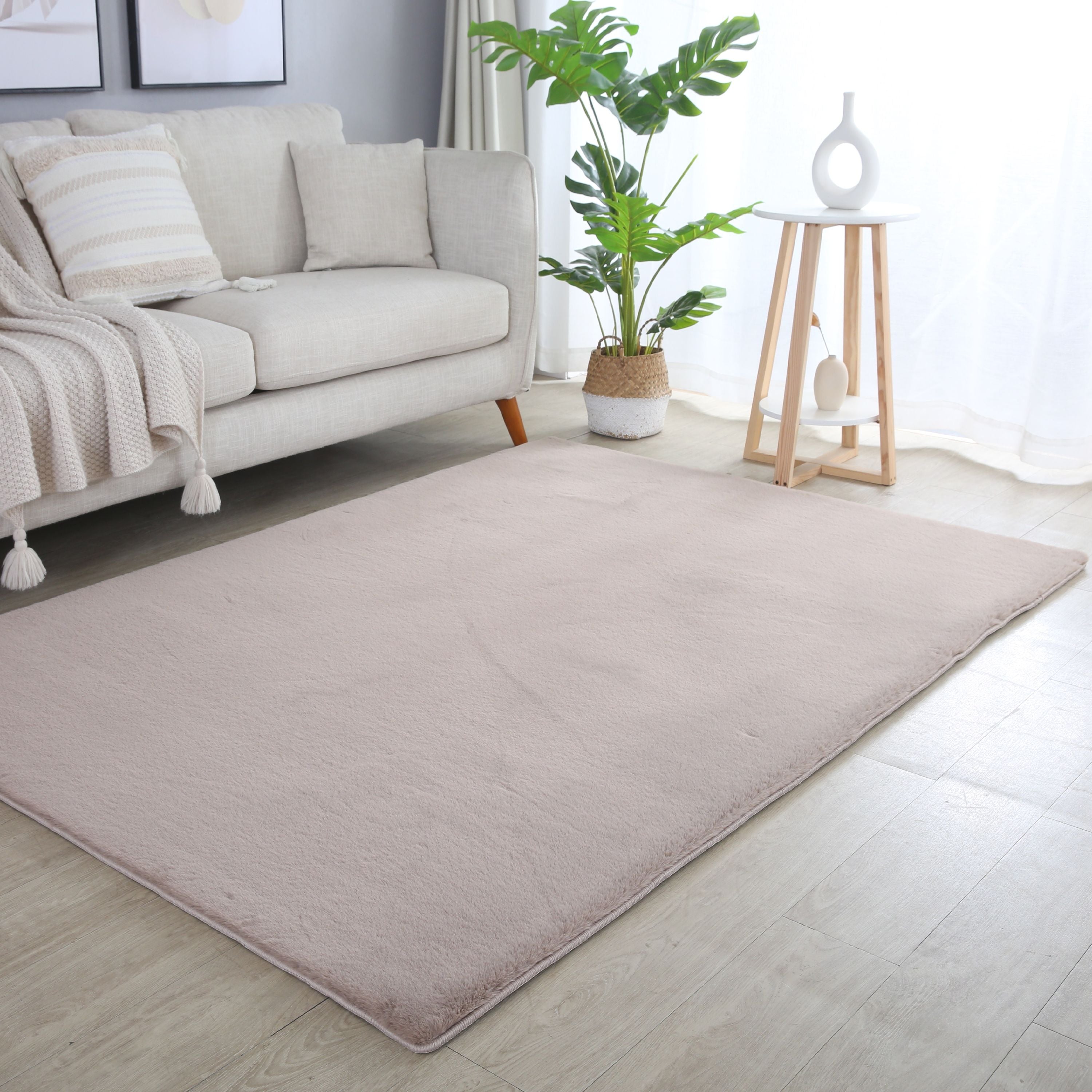 Rug for living room, plain, imitation fur, fluffy, soft, cuddly pastel tones