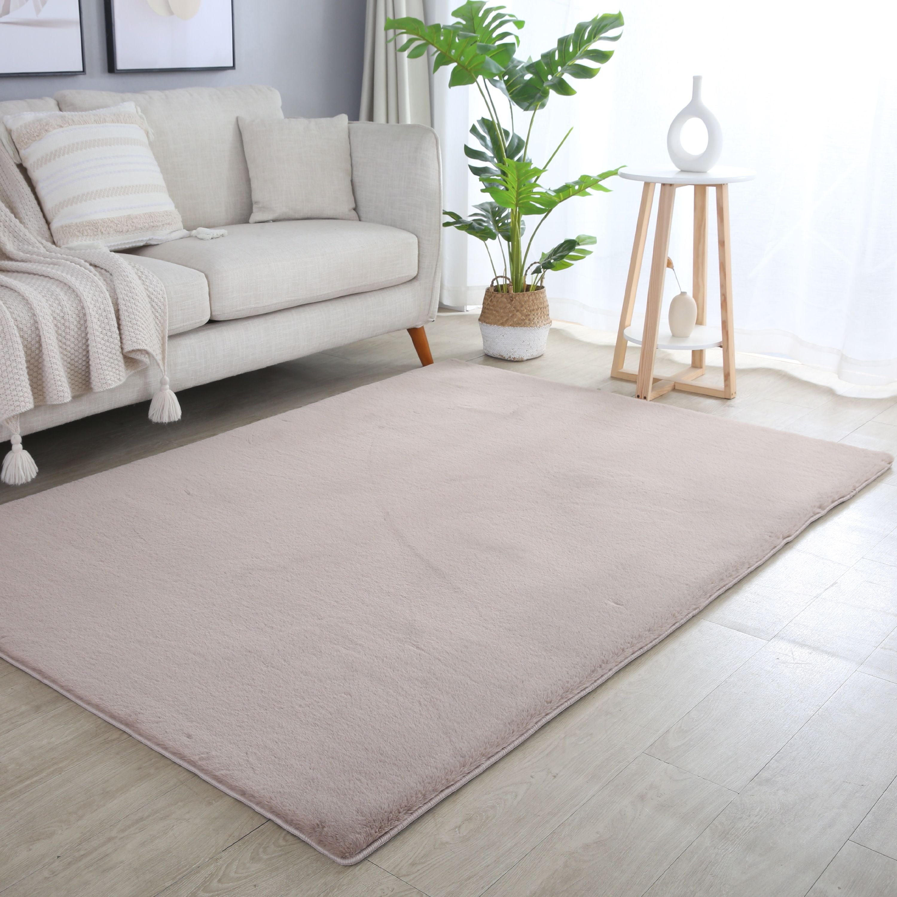 Teppich Wohnzimmer Einfarbig Fellimitat flauschig weich kuschelig Pastell Töne
