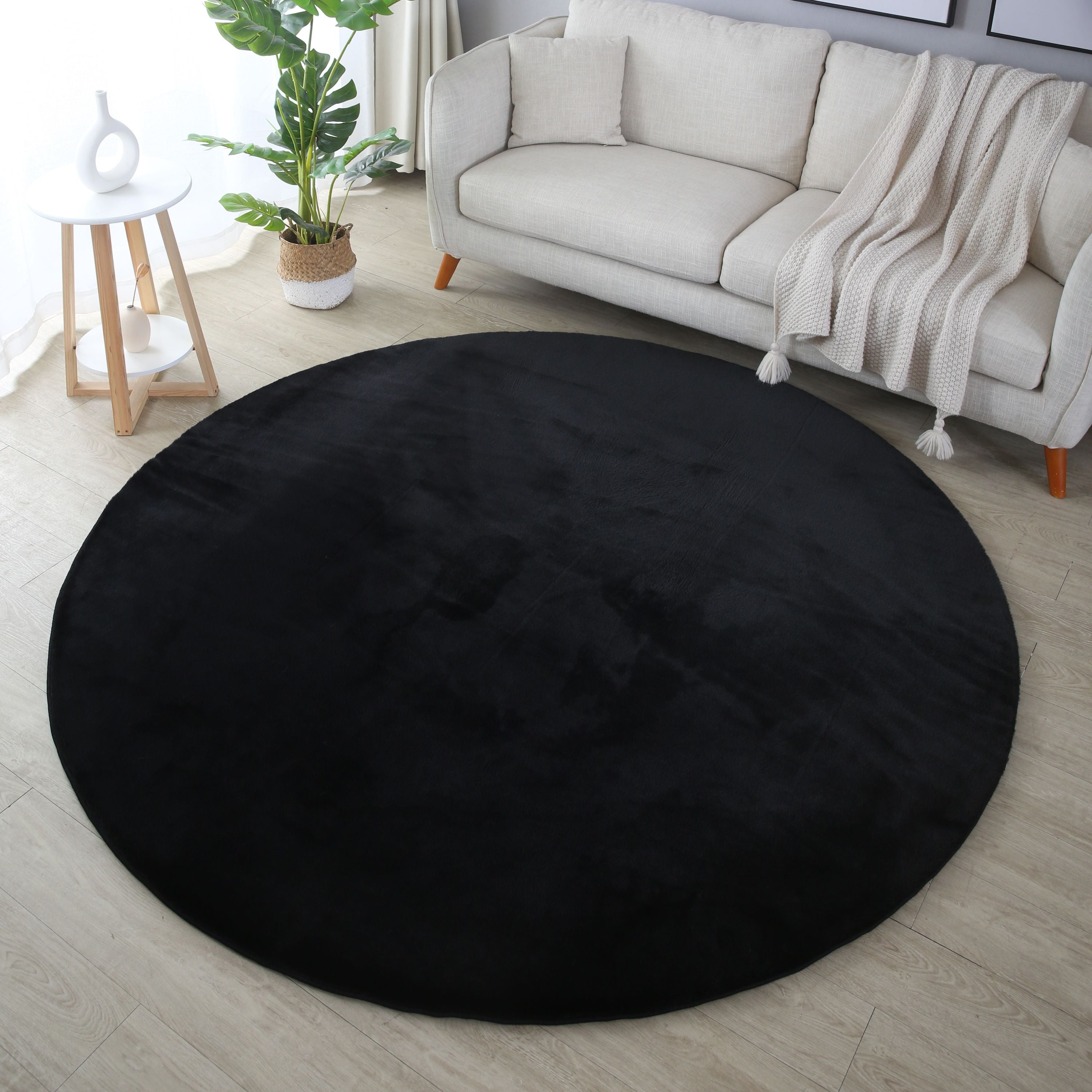 Tapis rond salon chambre uni fausse fourrure moelleux doux