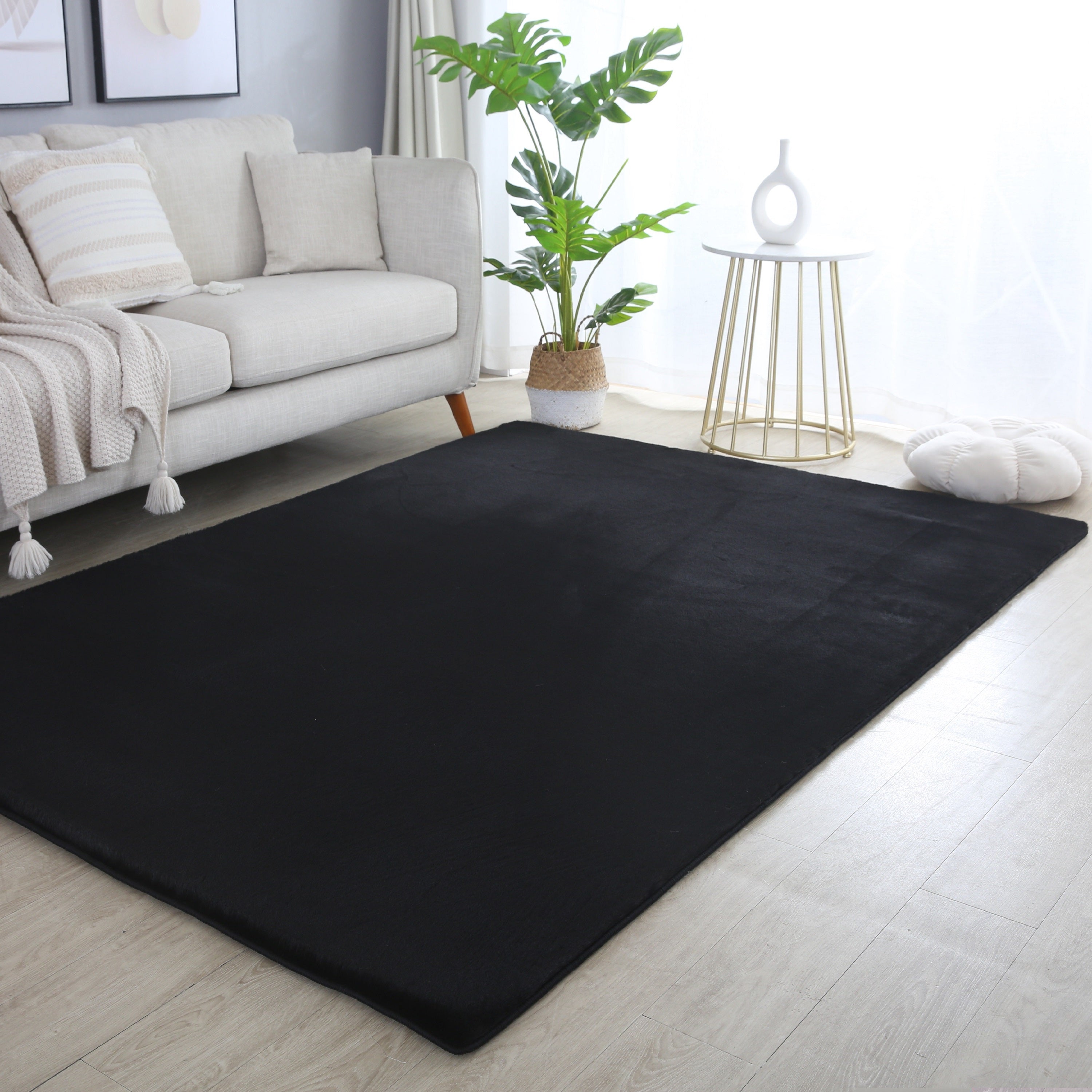 Tapis pour salon, uni, imitation fourrure, moelleux, doux, câlin tons pastel