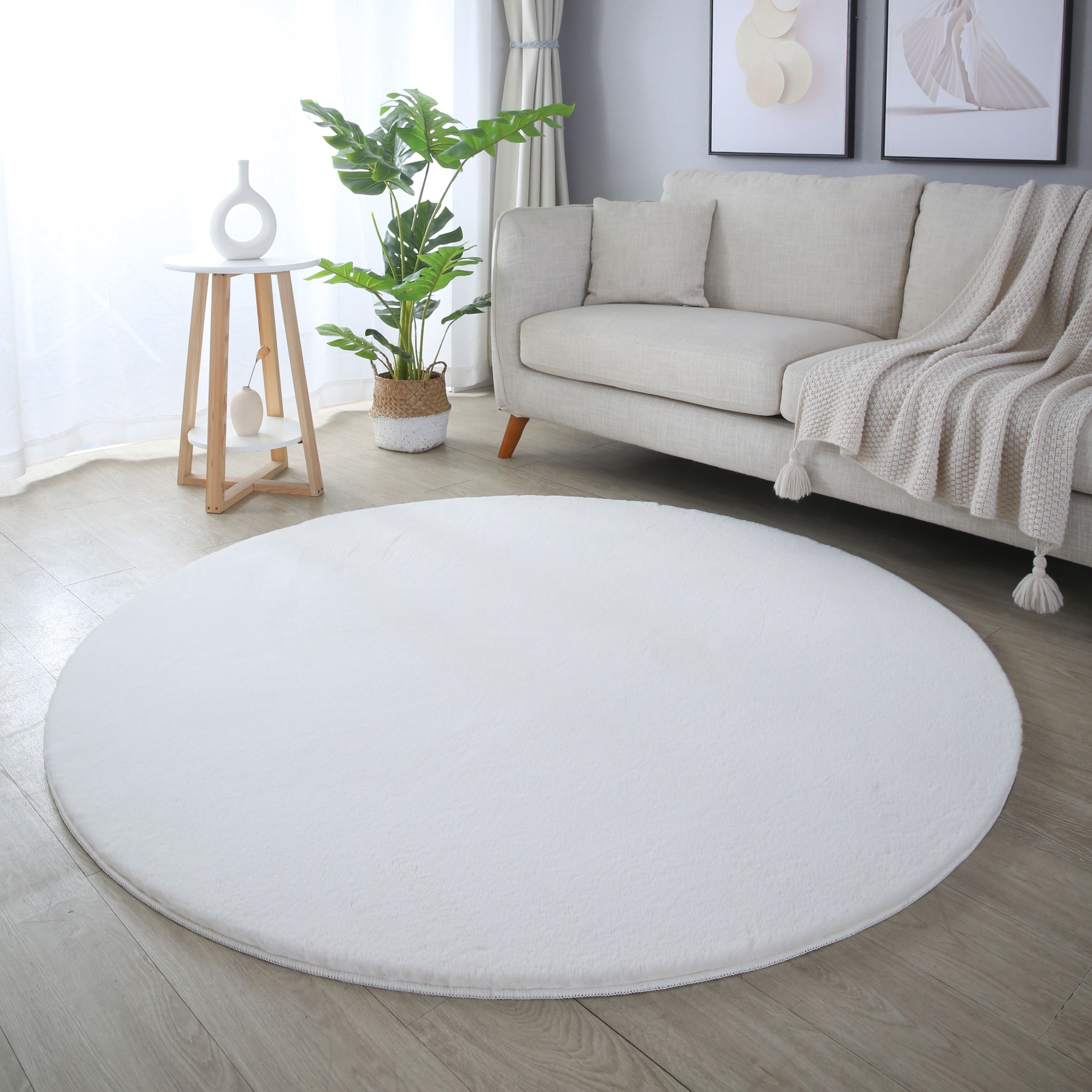 Tapis rond salon chambre uni fausse fourrure moelleux doux